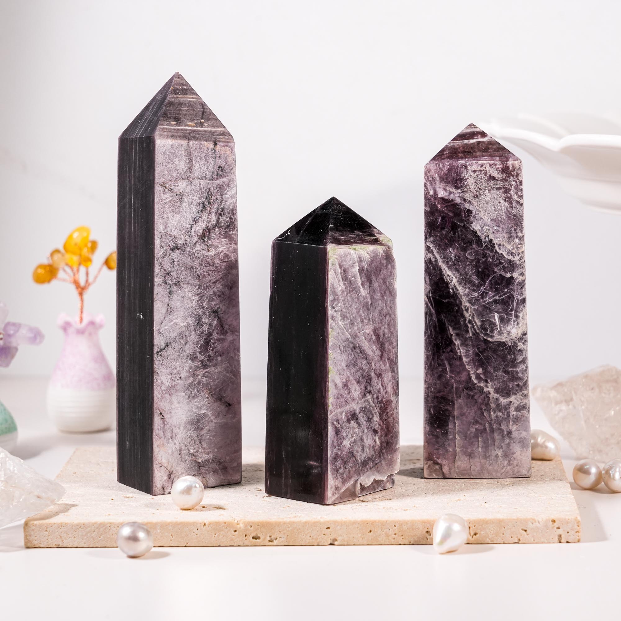 Gem Lepidolite Tower - helmsman - crystal