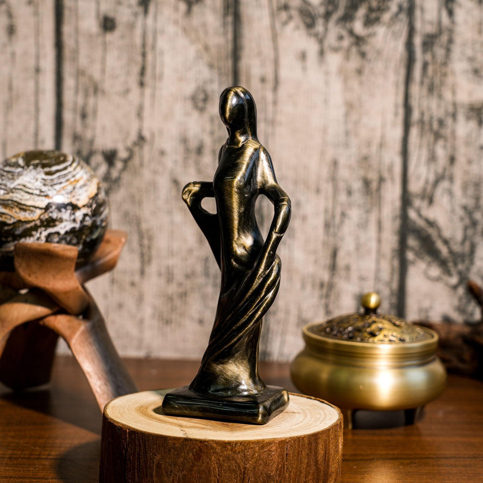 Golden Obsidian Angel Carving - helmsman - crystal