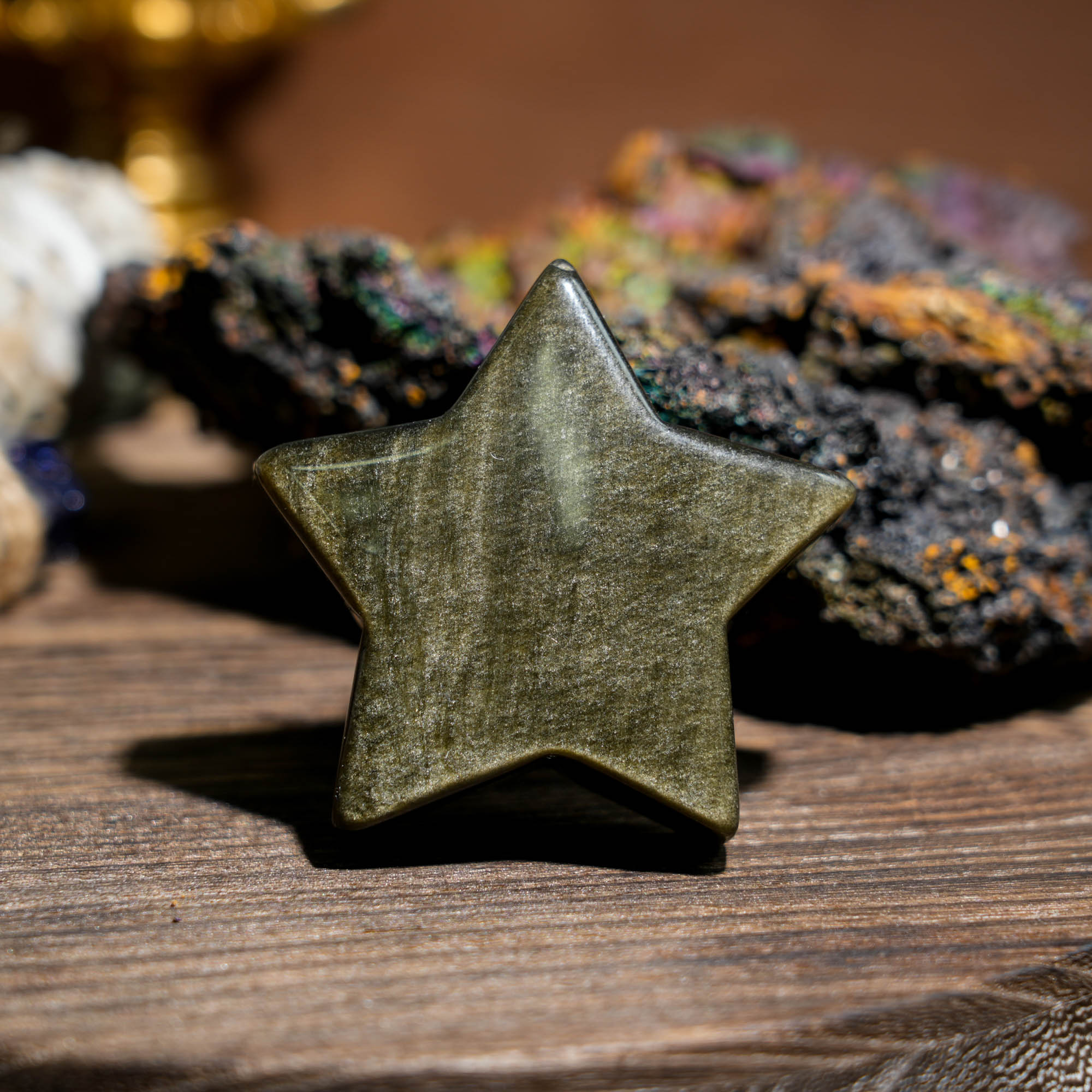 Golden Obsidian Pentagram - helmsman - crystal