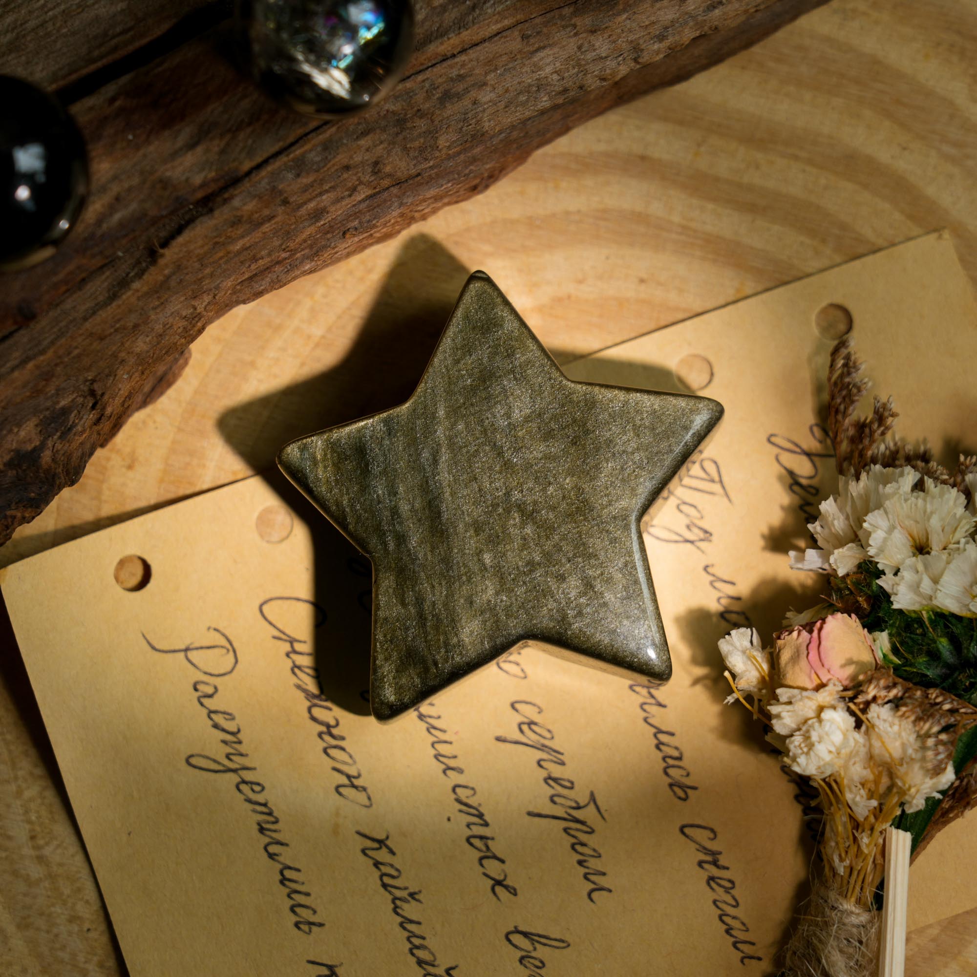 Golden Obsidian Pentagram - helmsman - crystal
