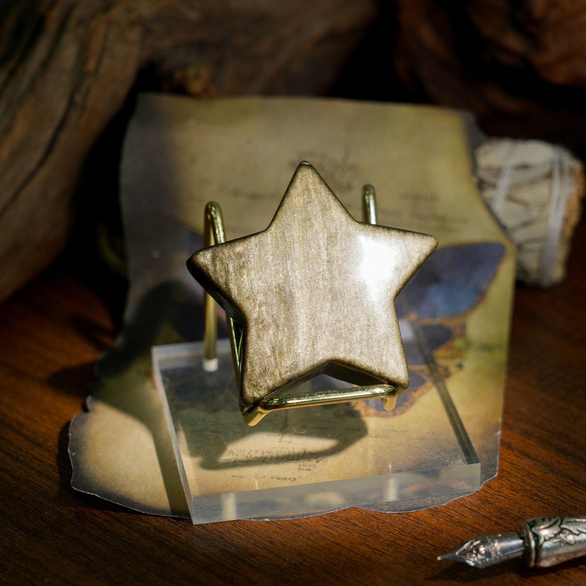 Golden Obsidian Pentagram - helmsman - crystal