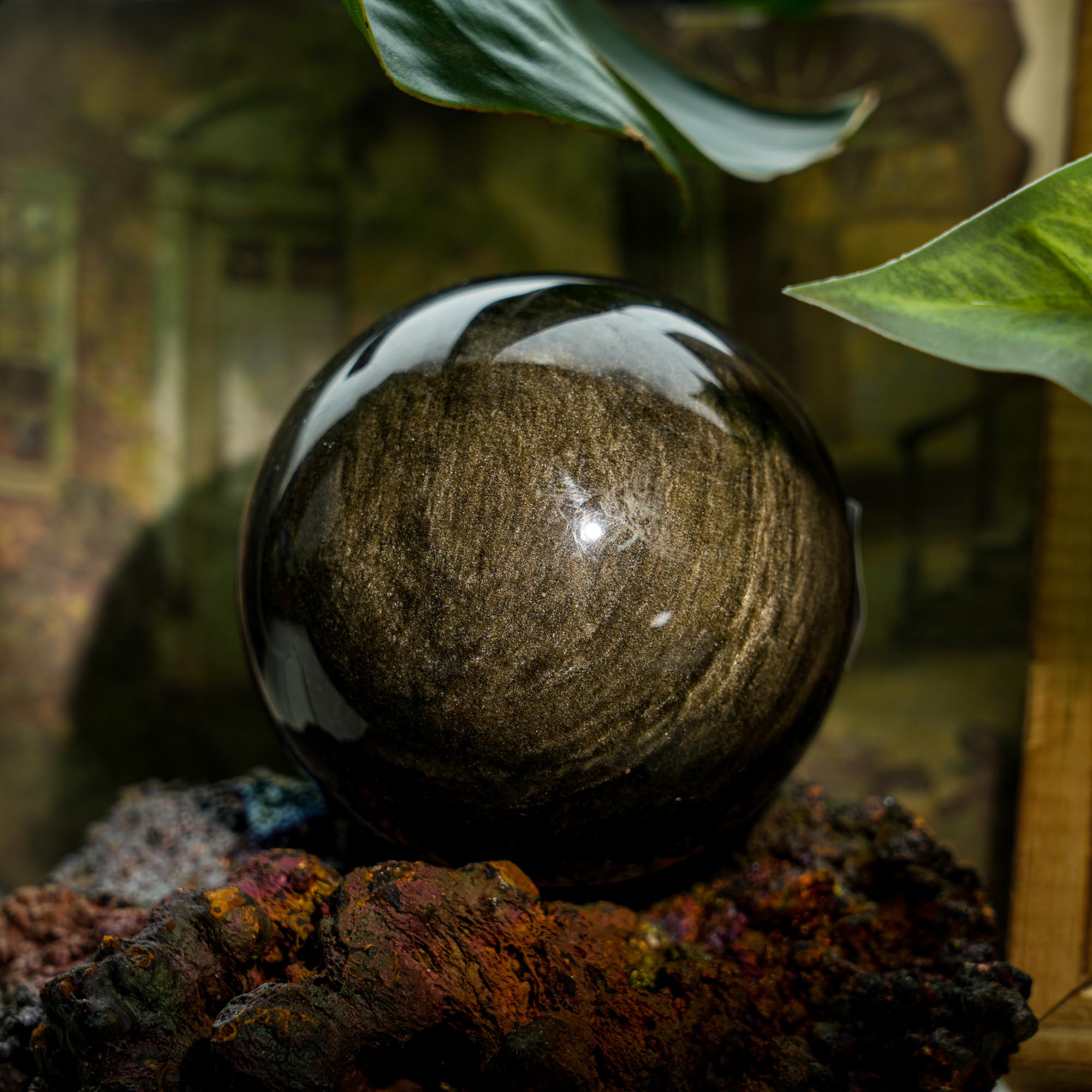 Golden Obsidian Sphere - helmsman - crystal