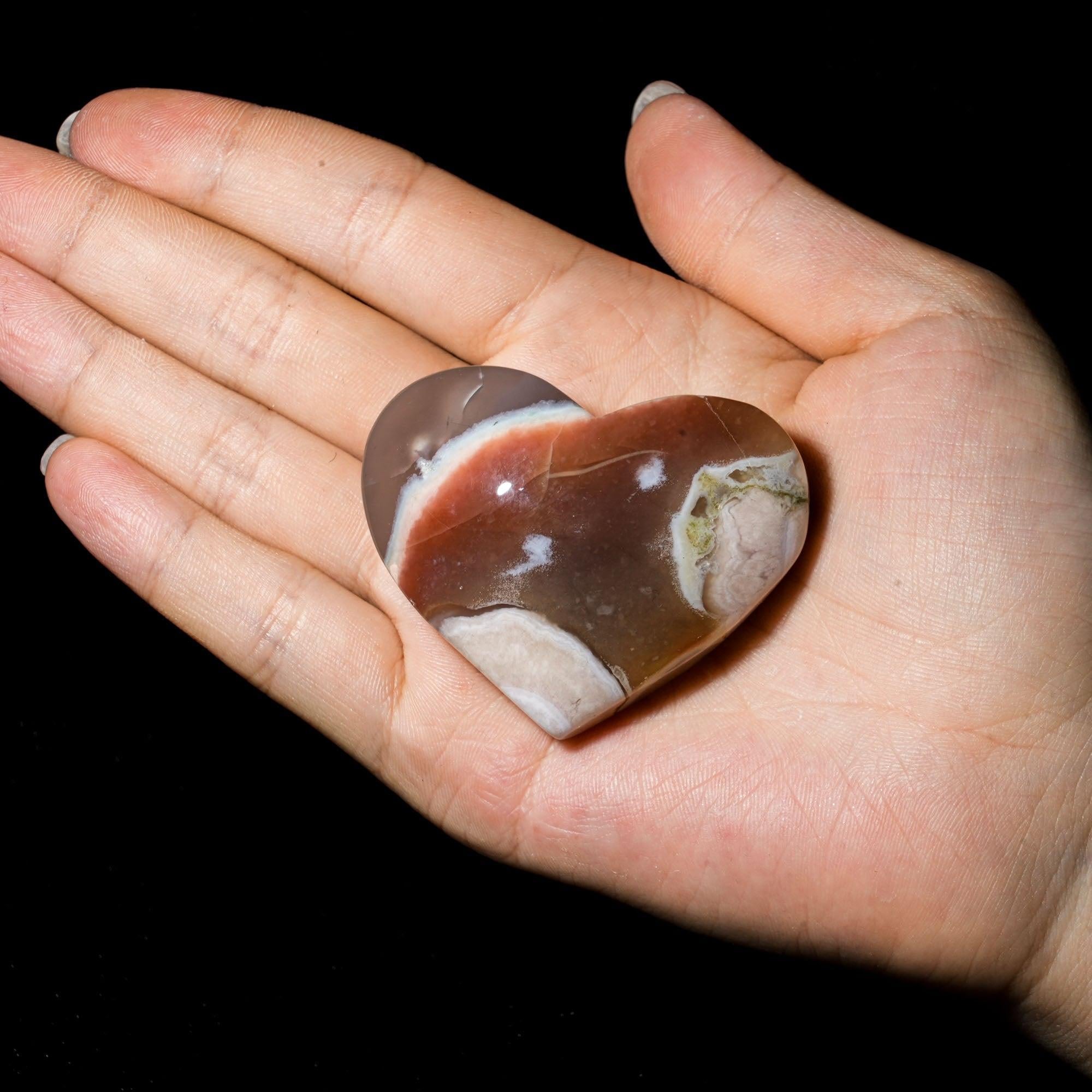 Green Flower Agate Heart - helmsman - crystal