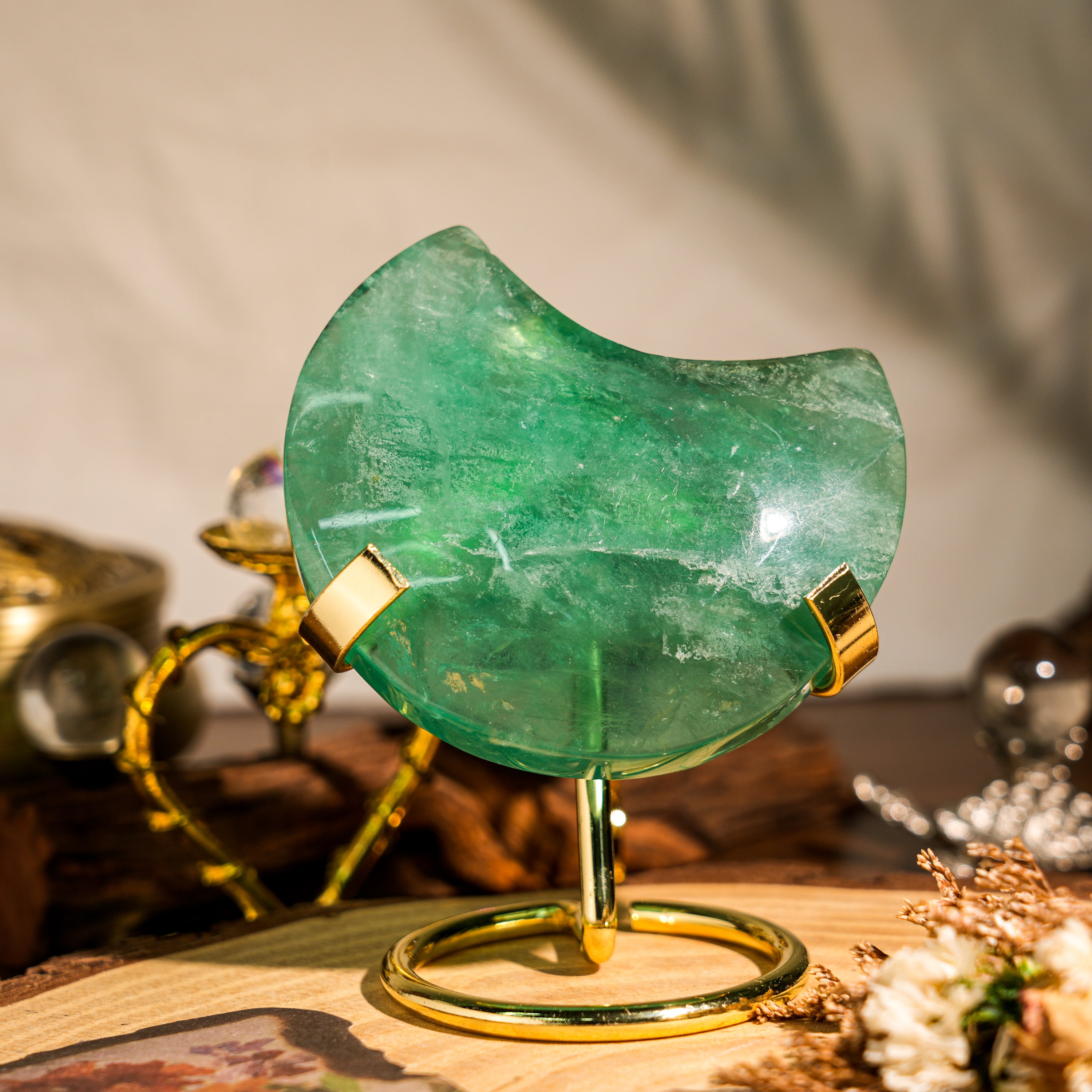 Green Fluorite Moon Ornament-Helmsman Crystal