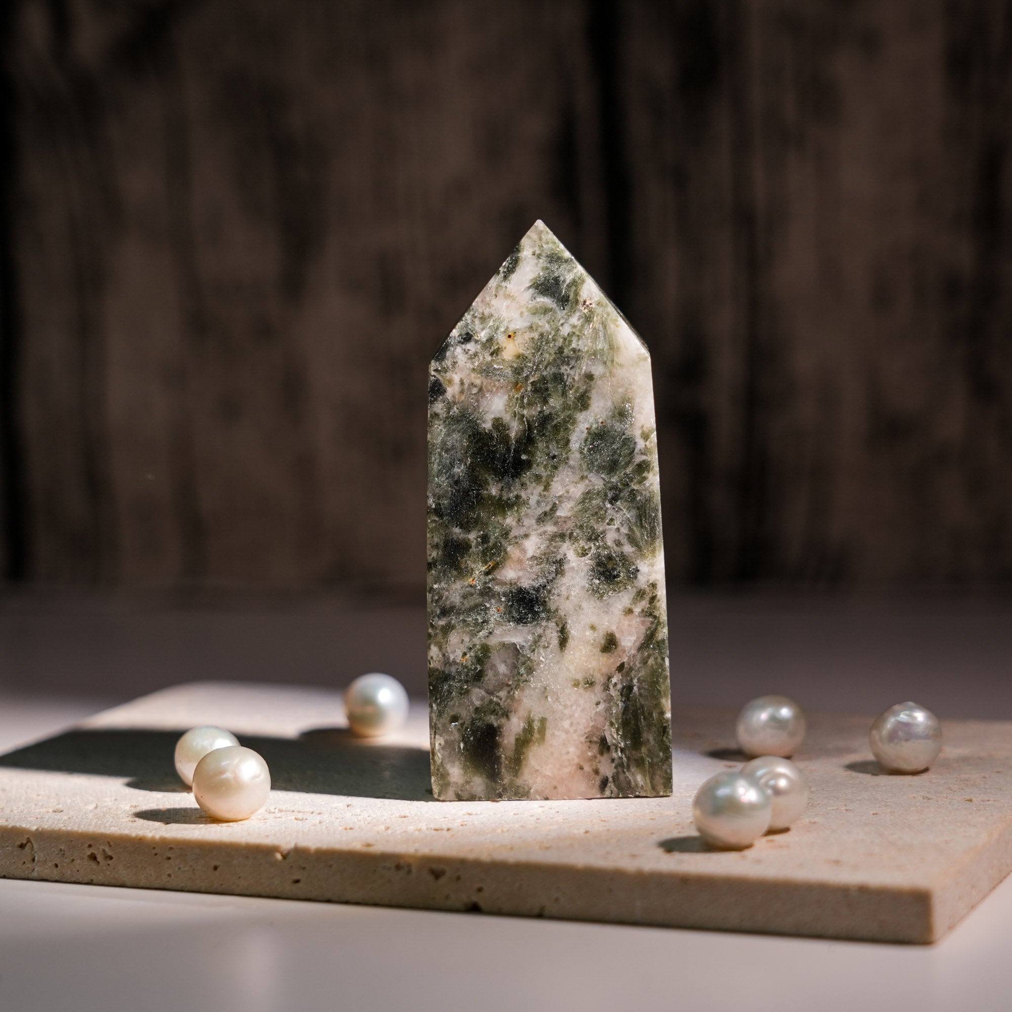 Green Mica Tower - helmsman - crystal