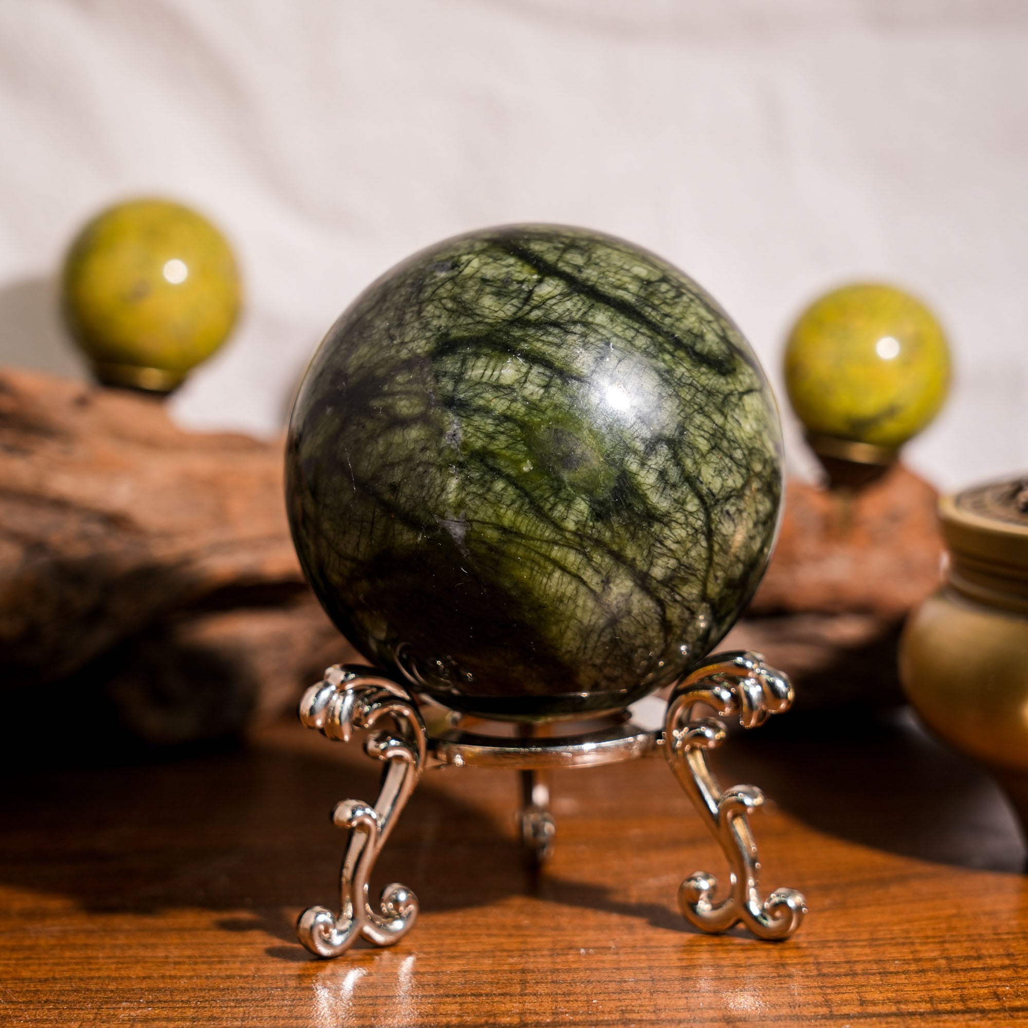 Green Serpentine Sphere - helmsman - crystal