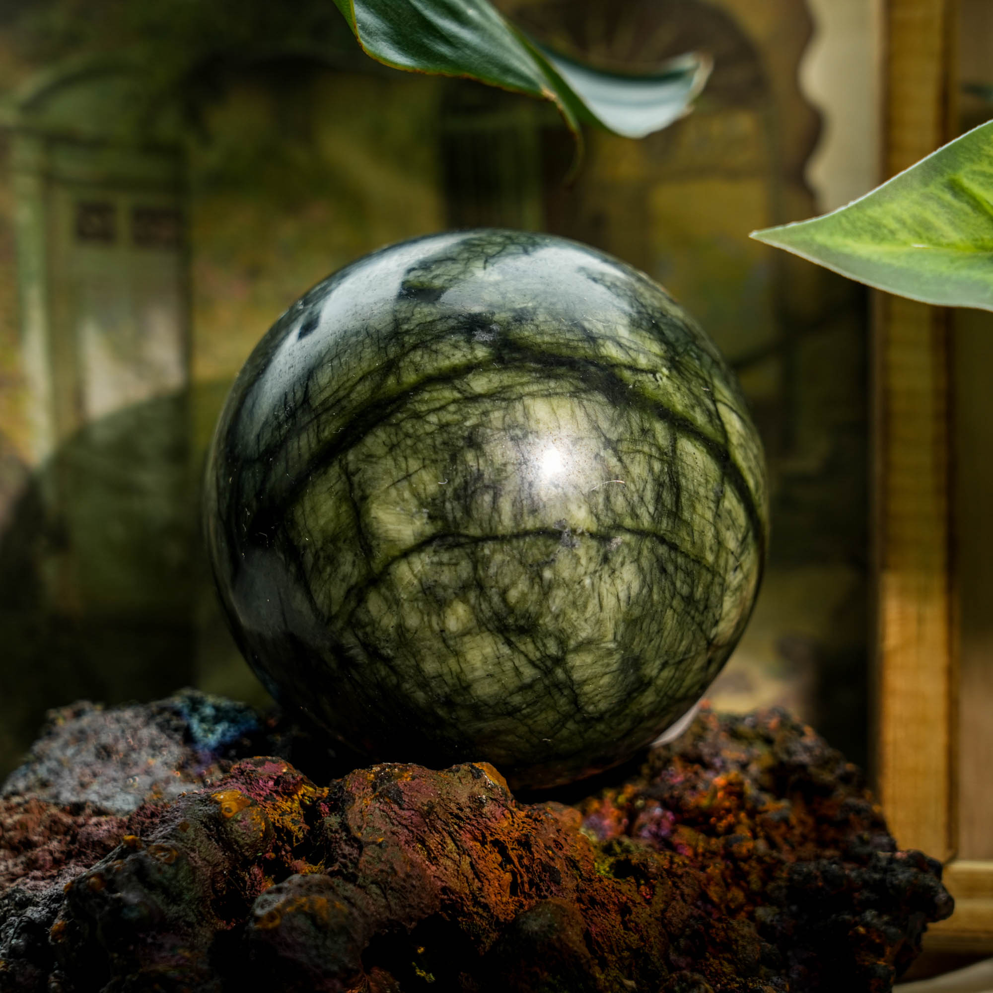 Green Serpentine Sphere - helmsman - crystal