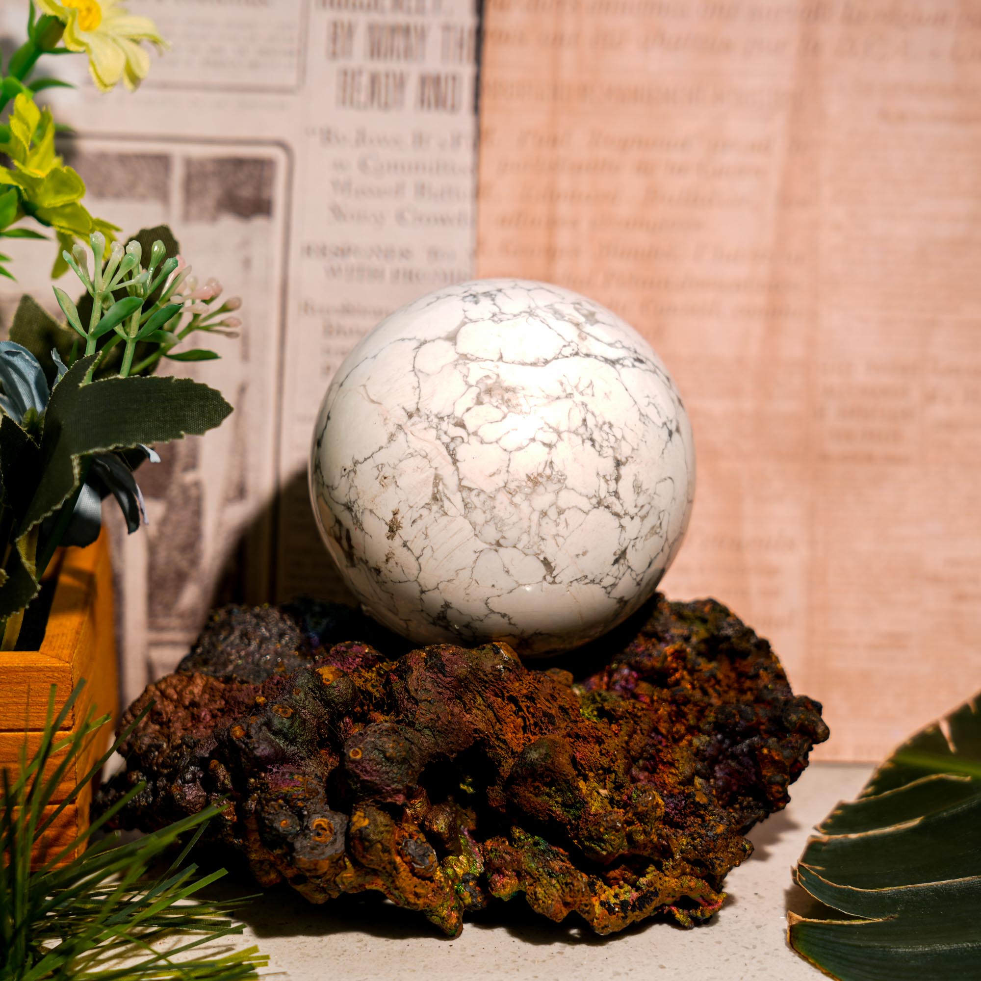 Howlite Sphere - helmsman - crystal