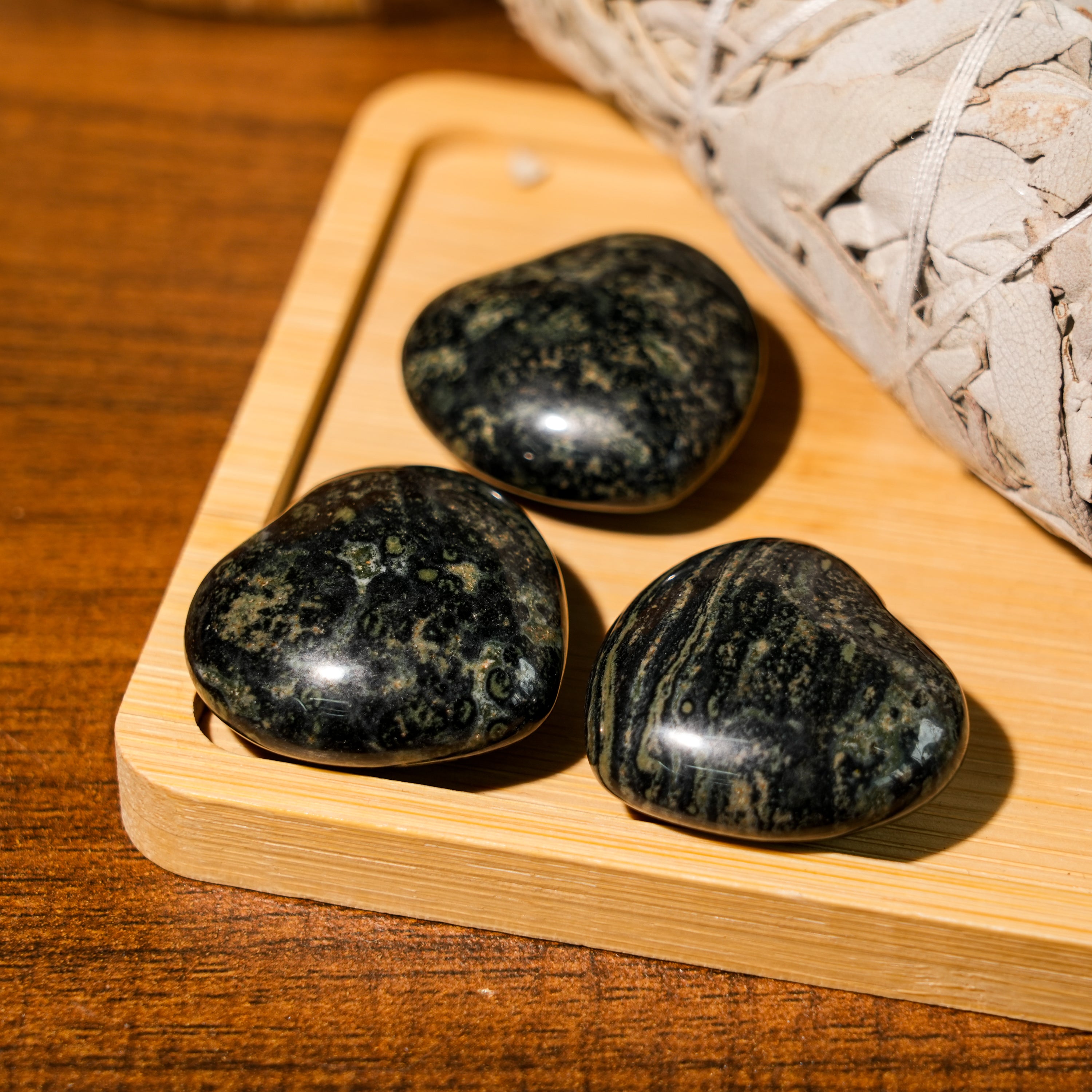 Kambaba Jasper Mini Heart Set-Helmsman Crystal