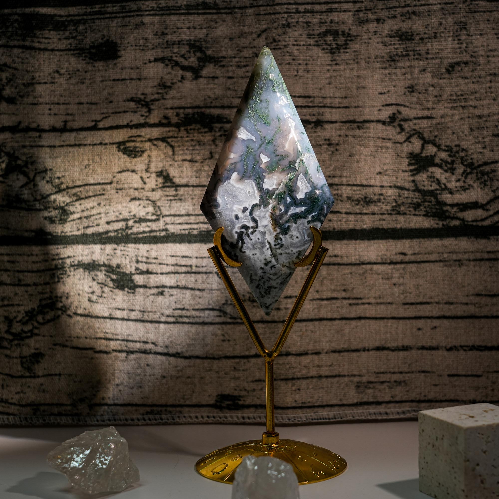 Moss Agate Diamond Ornament - helmsman - crystal