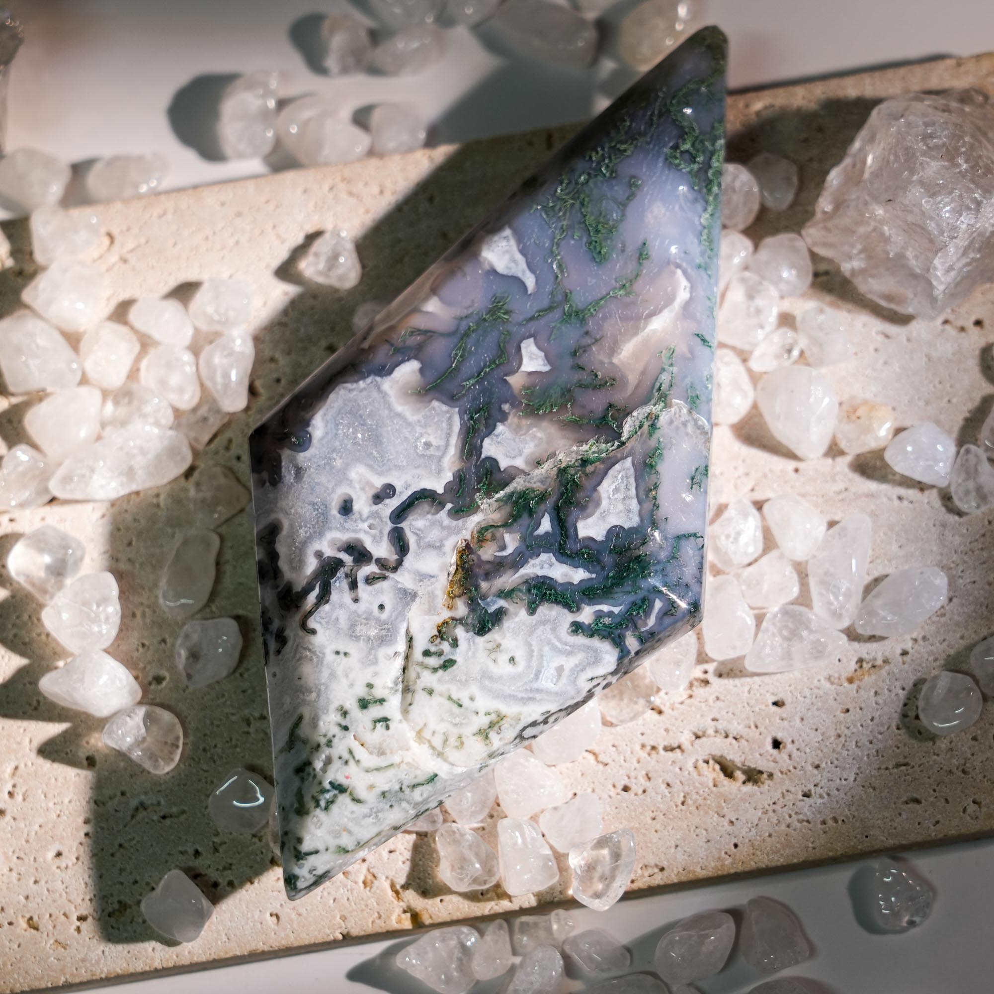Moss Agate Diamond Ornament - helmsman - crystal