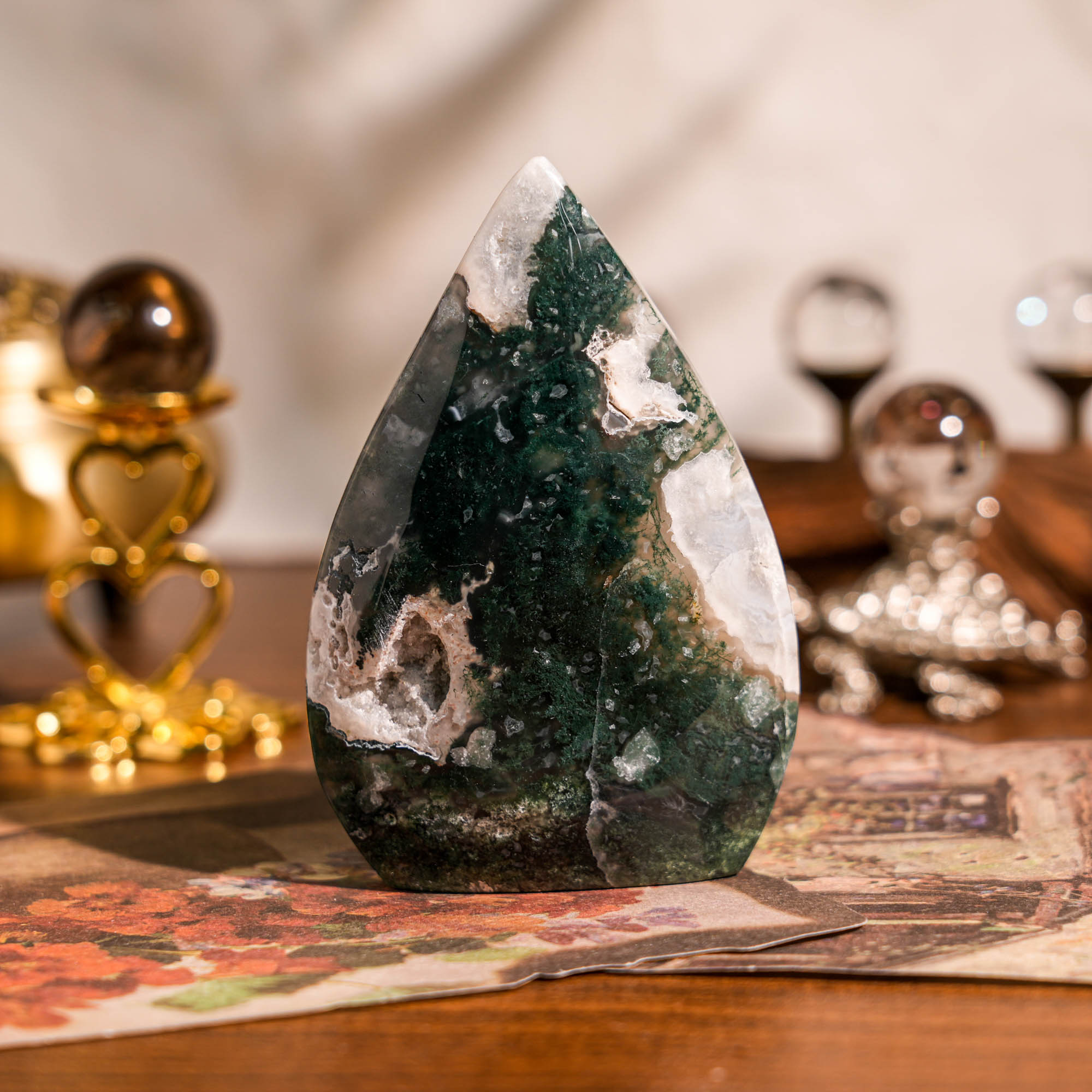 Moss Agate Flame Freeform - helmsman - crystal