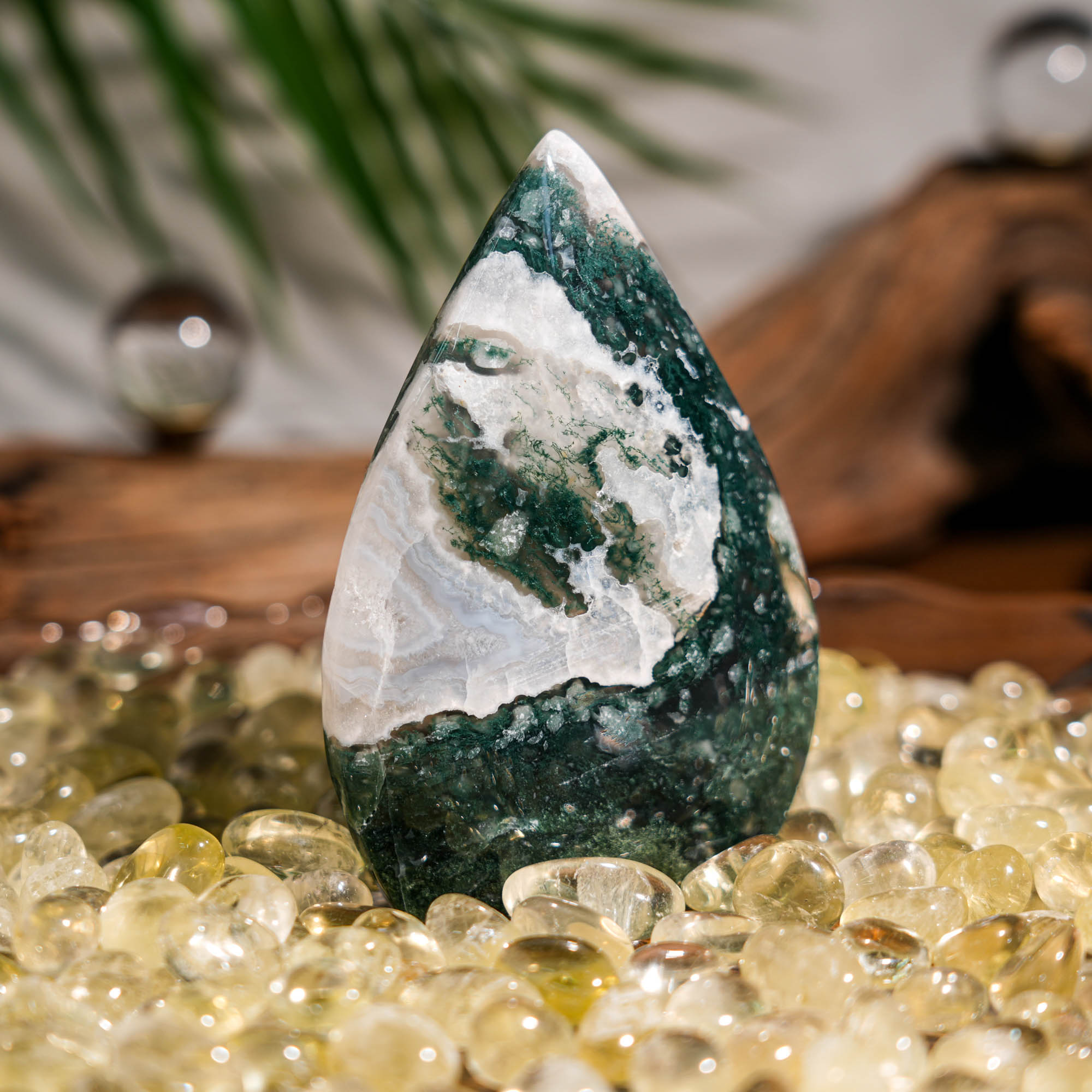 Moss Agate Flame Freeform - helmsman - crystal