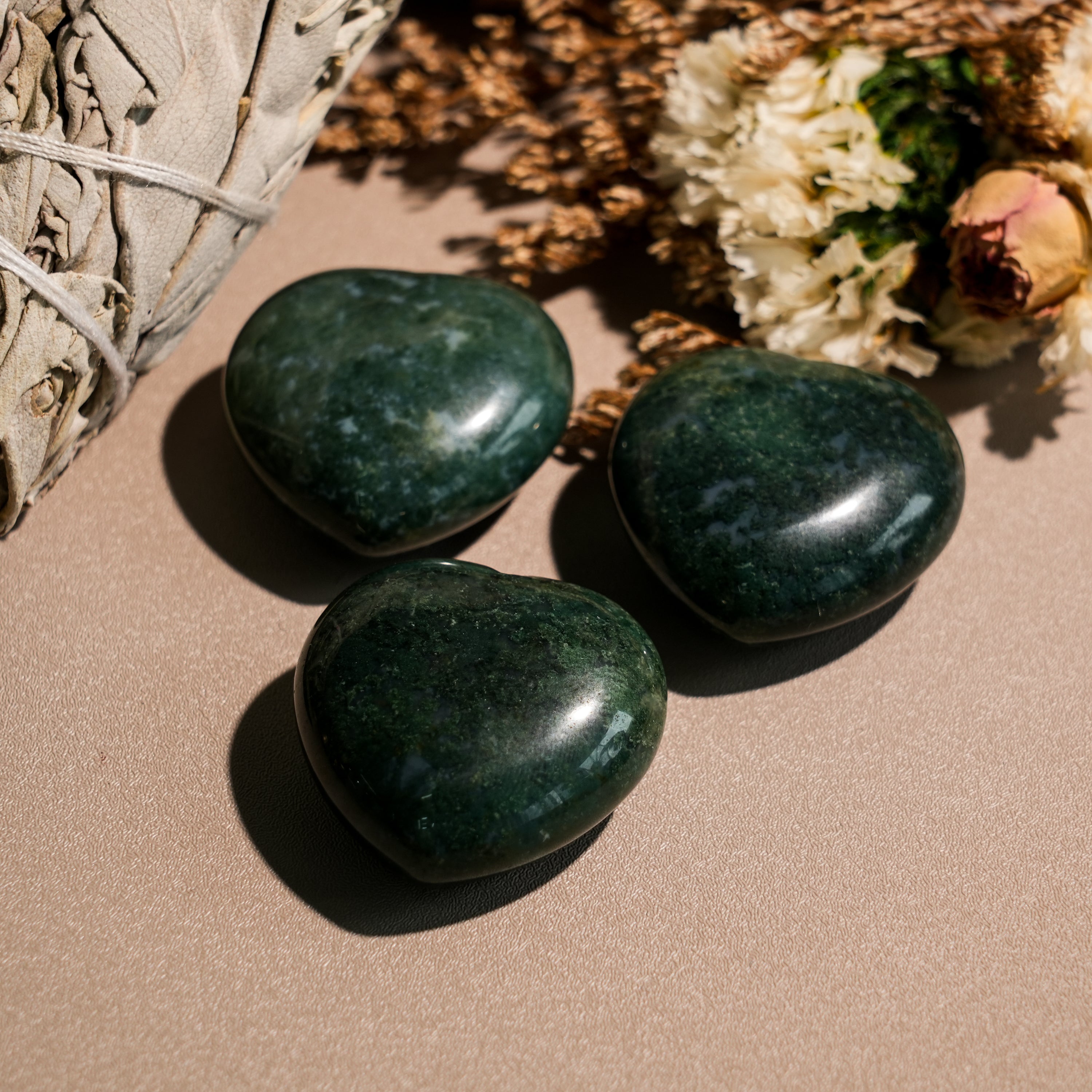 Moss Agate Mini Heart Set-Helmsman Crystal
