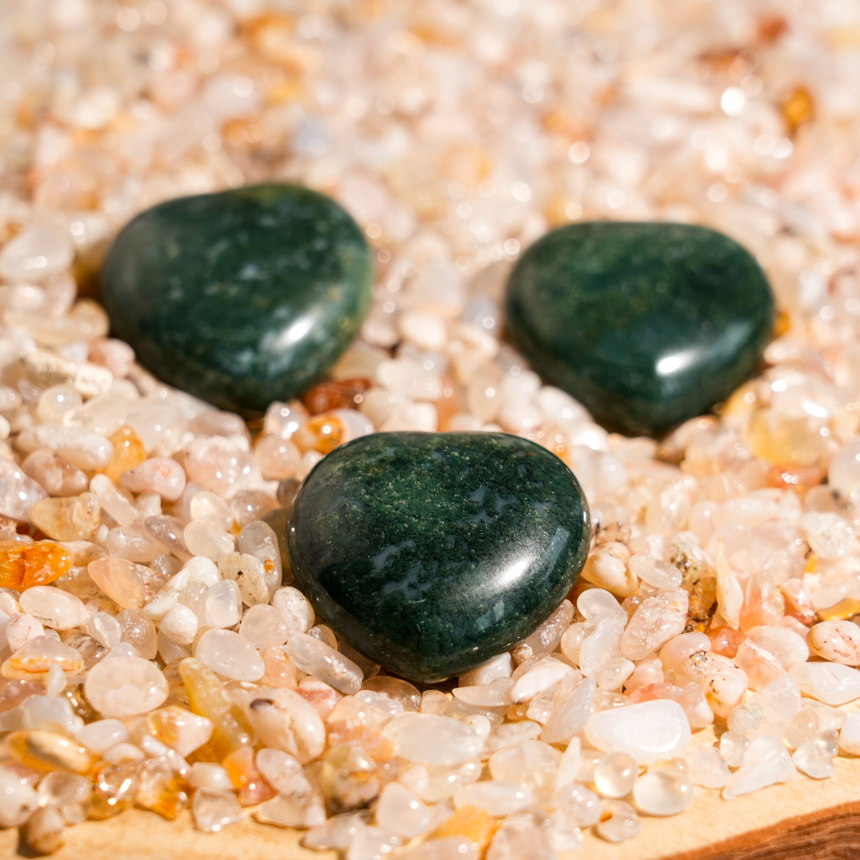 Moss Agate Mini Heart Set-Helmsman Crystal