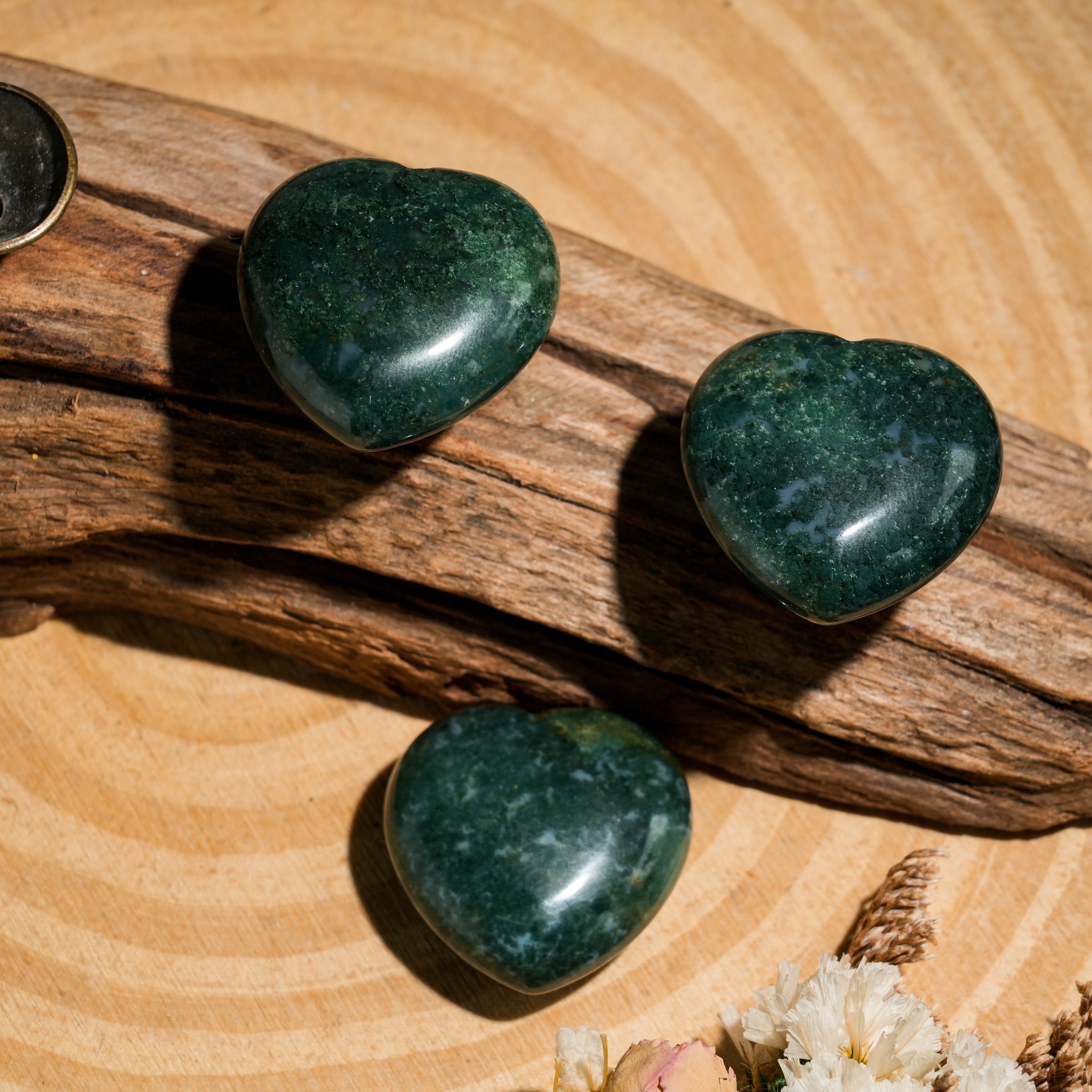Moss Agate Mini Heart Set-Helmsman Crystal