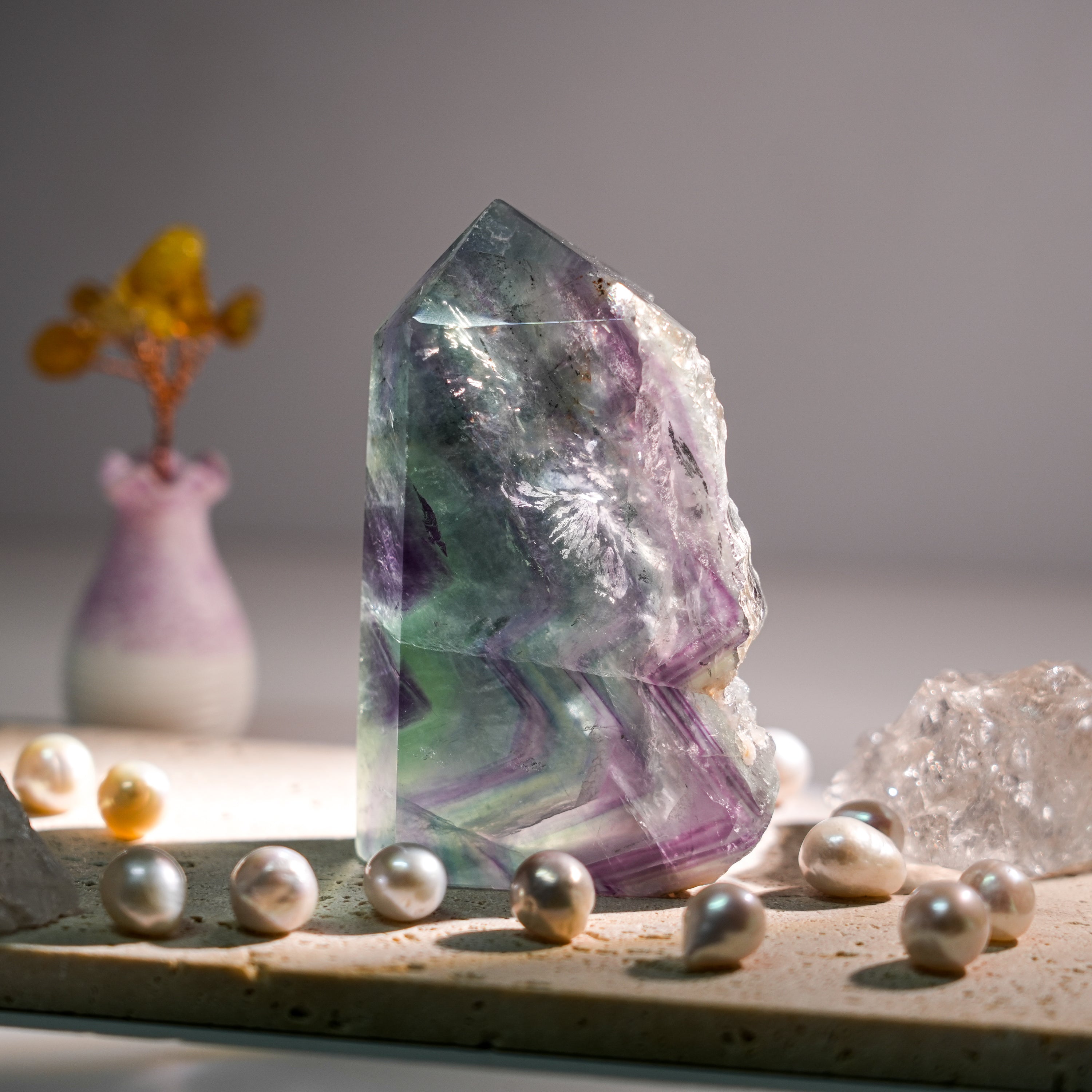 Natural Rainbow Fluorite Tower-Helmsman Crystal