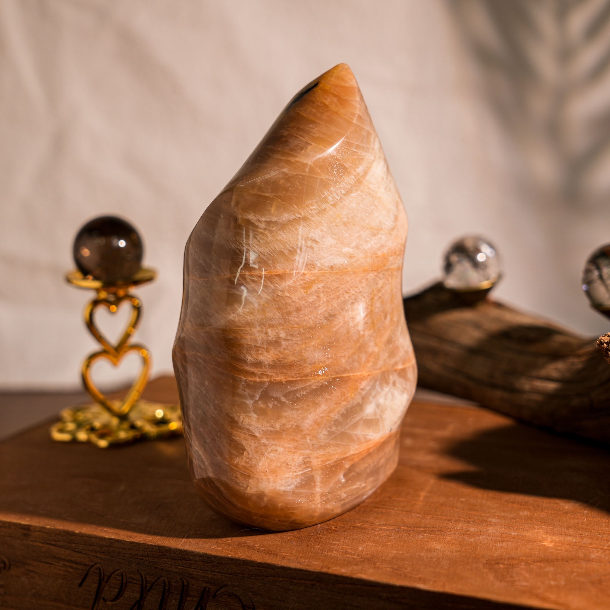 Peach Moonstone Flame - helmsman - crystal