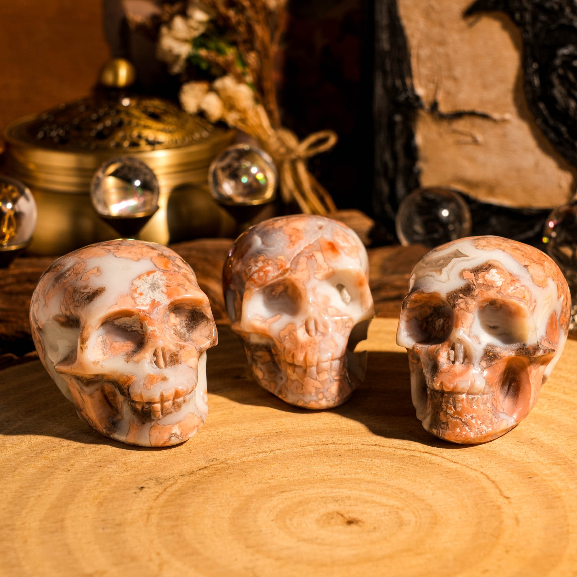 Pink Agate Skull - helmsman - crystal