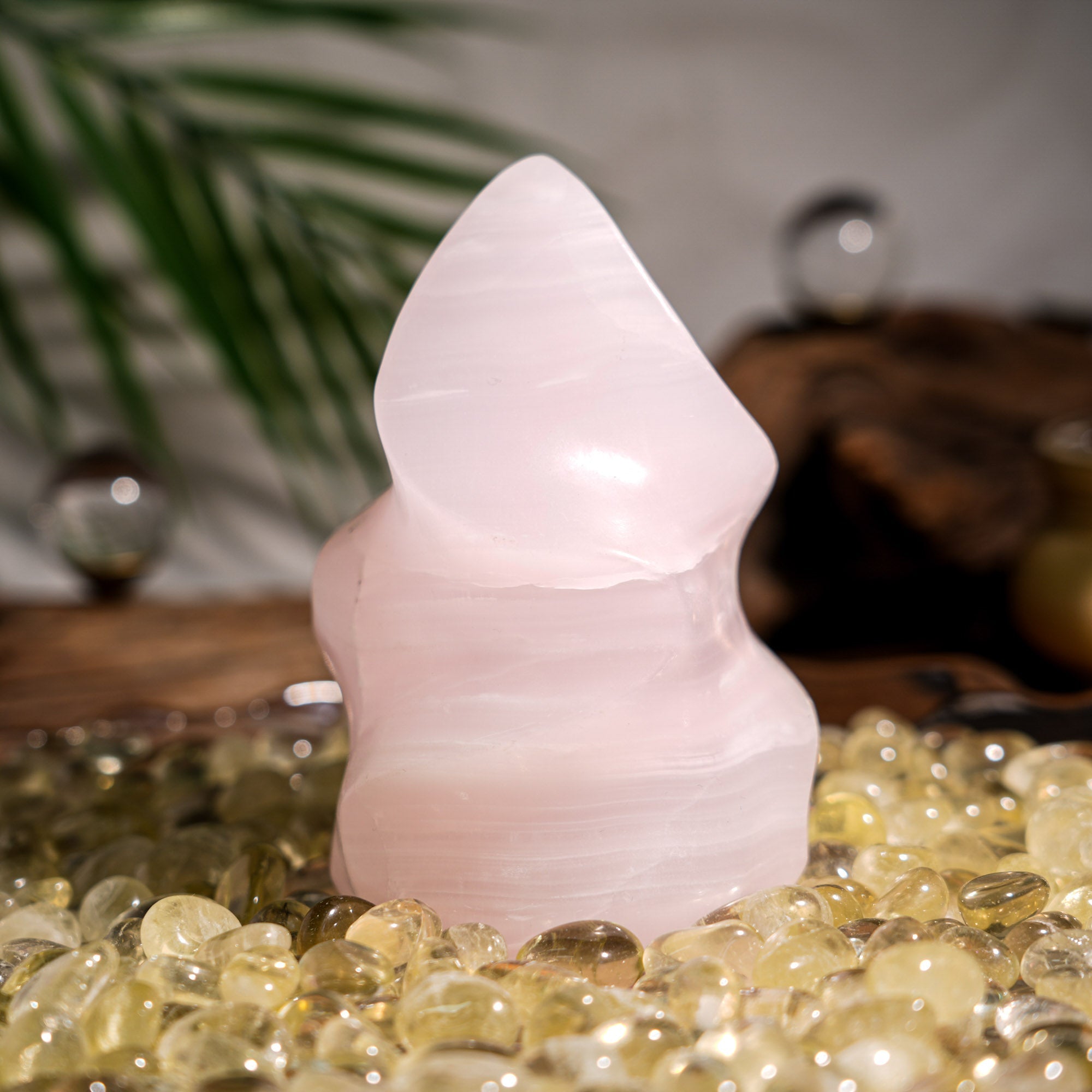 Pink Jade Flame Freeform - helmsman - crystal