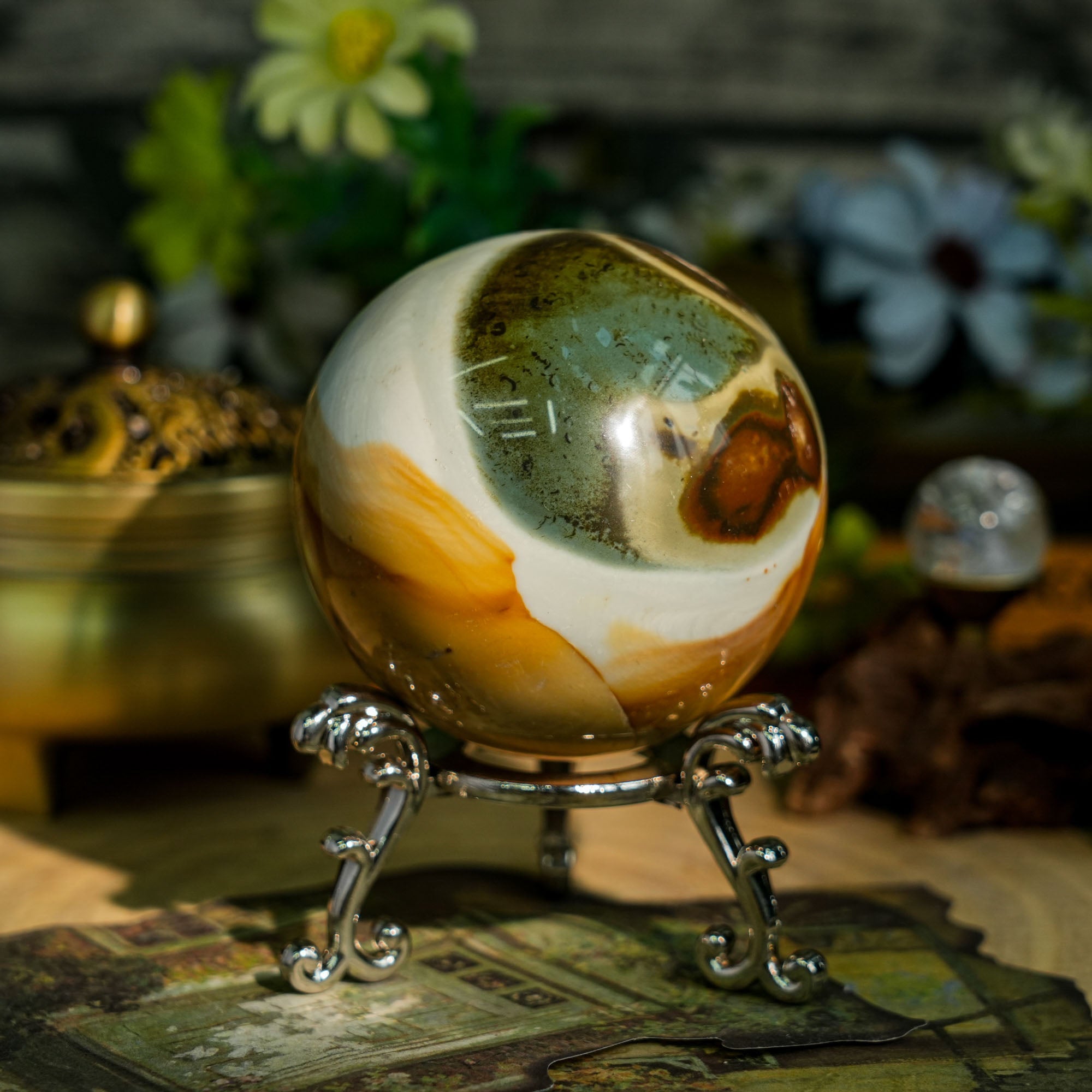Polychrome Jasper Sphere - helmsman - crystal