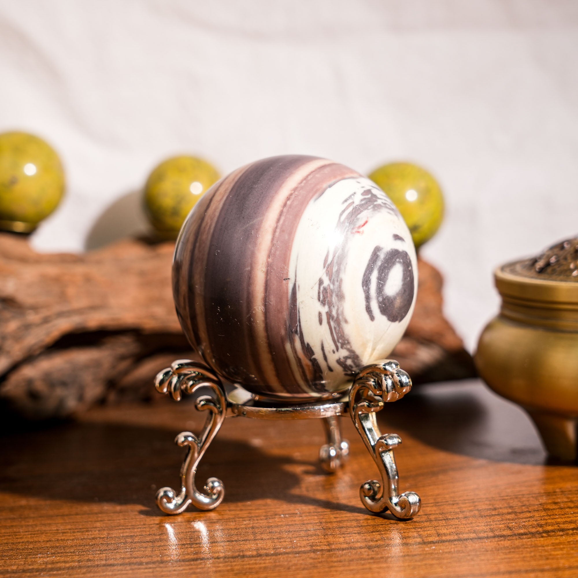 Purple Pottery Sphere - helmsman - crystal