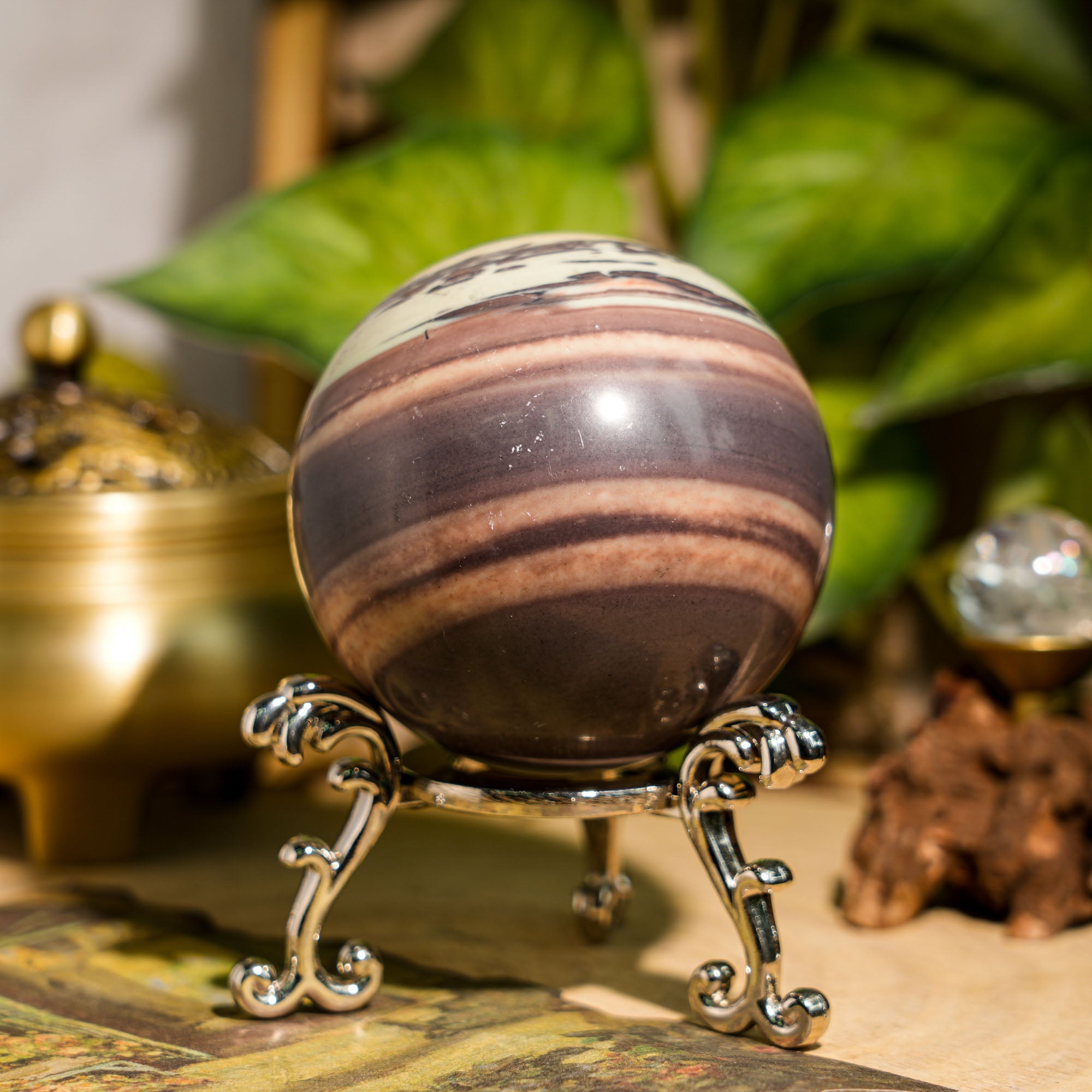 Purple Pottery Sphere - helmsman - crystal