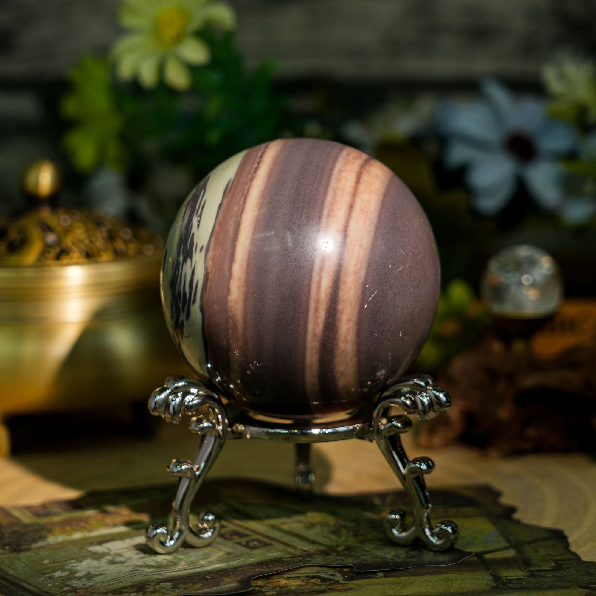 Purple Pottery Sphere - helmsman - crystal