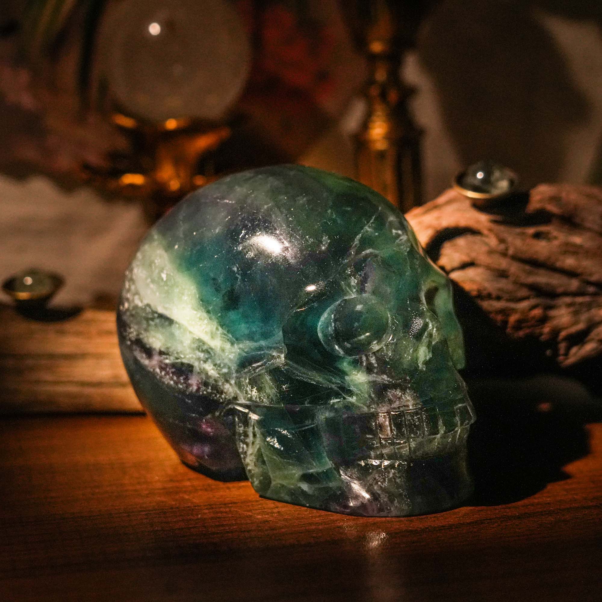 Rainbow Fluorite Crystal Skull - helmsman - crystal
