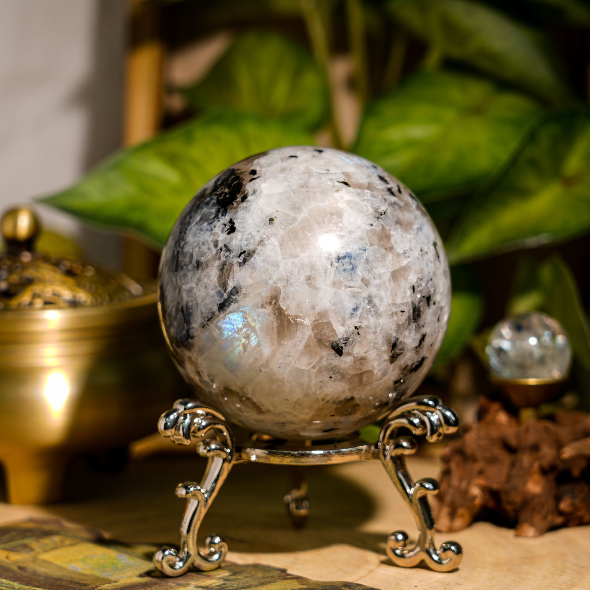 Rainbow Moonstone Sphere - helmsman - crystal