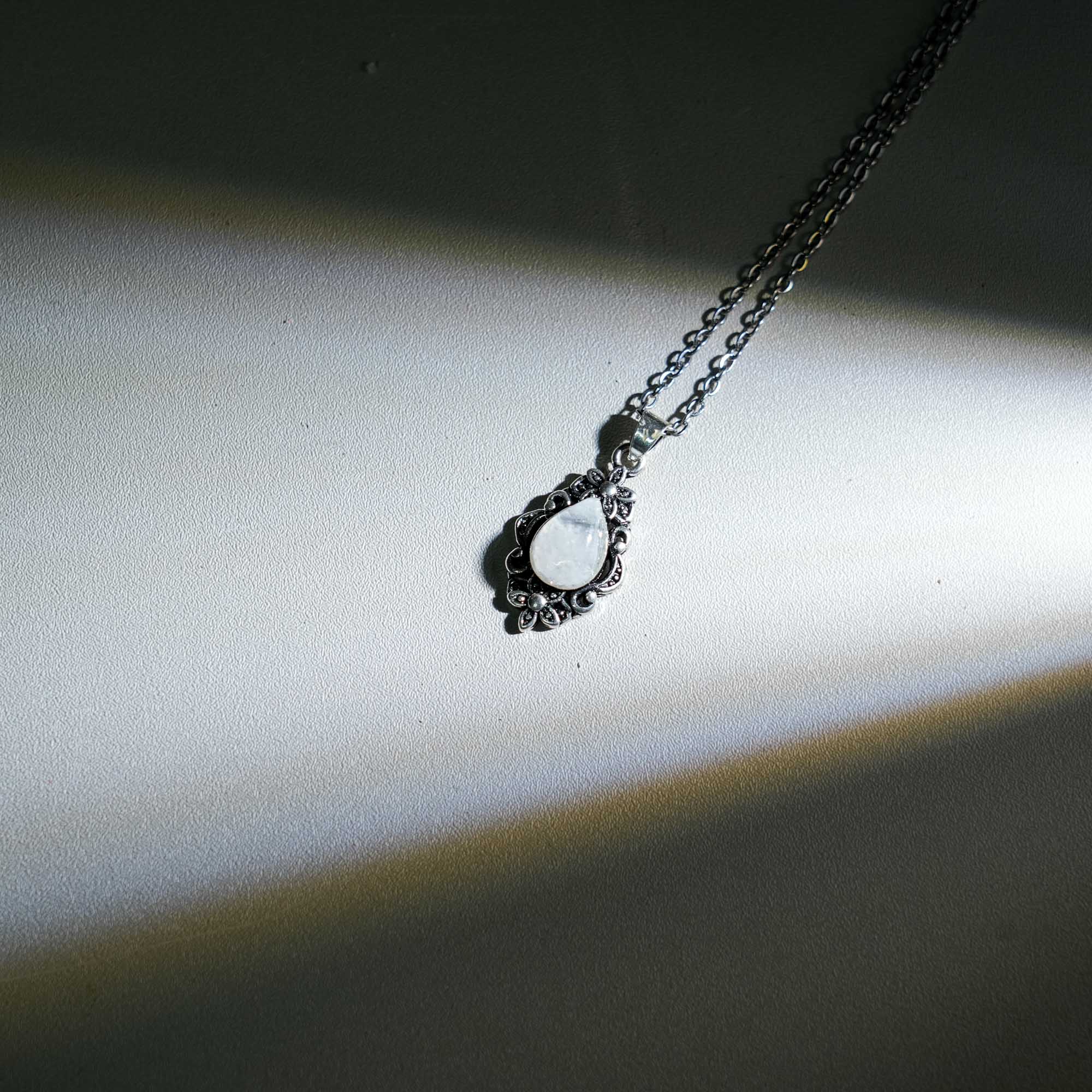 Rainbow Moonstone Teardrop Pendant Necklace - helmsman - crystal
