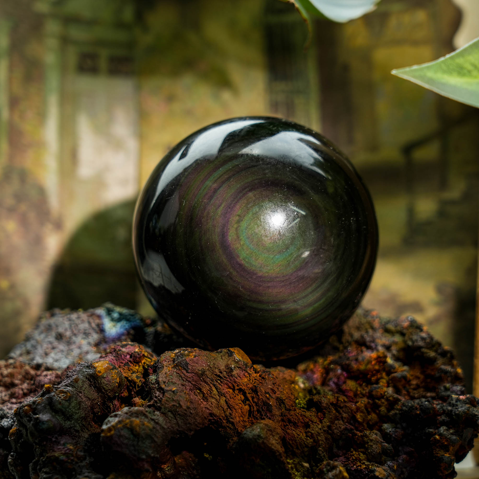 Rainbow Obsidian Sphere - helmsman - crystal