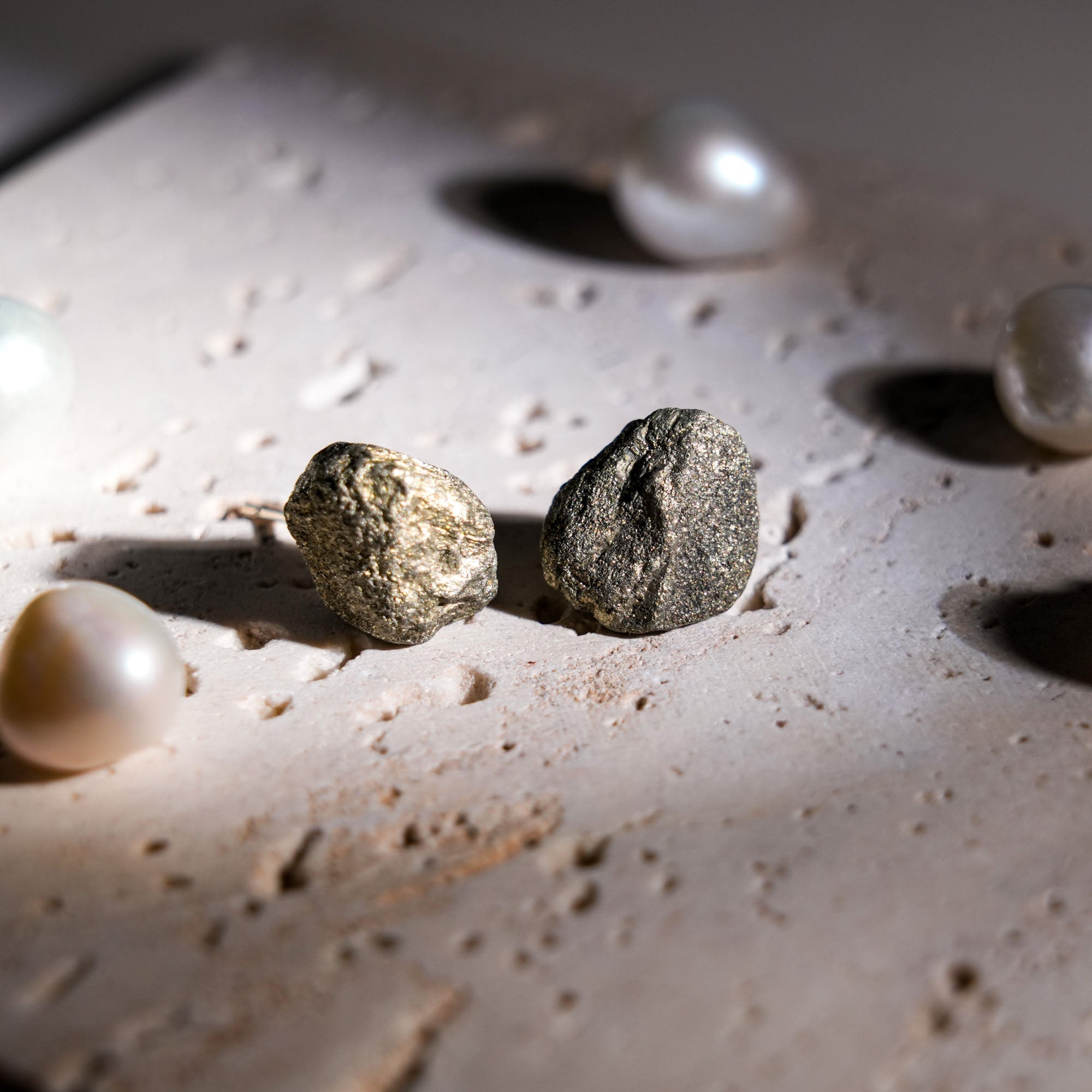 Raw Pyrite Earrings - helmsman - crystal