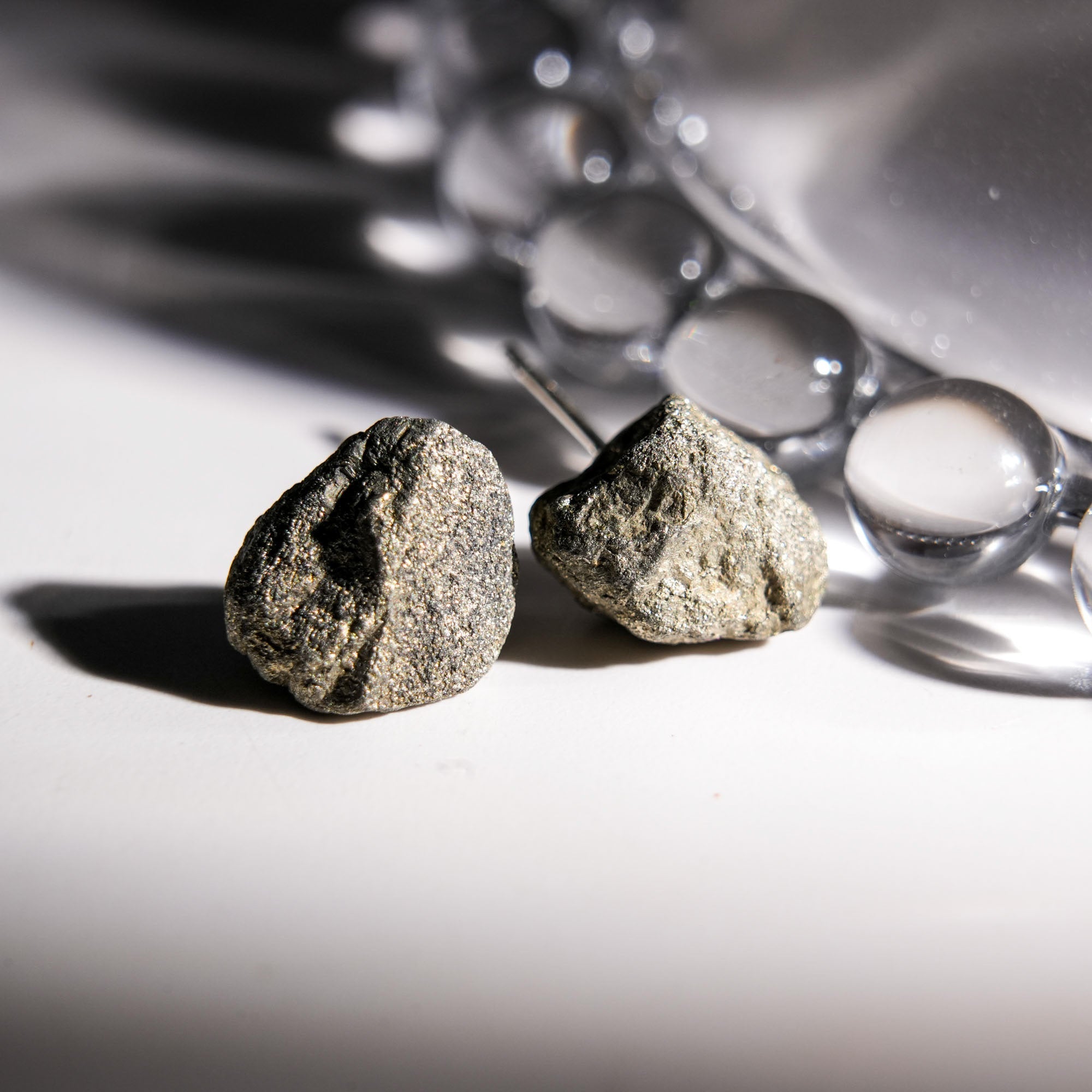 Raw Pyrite Earrings - helmsman - crystal