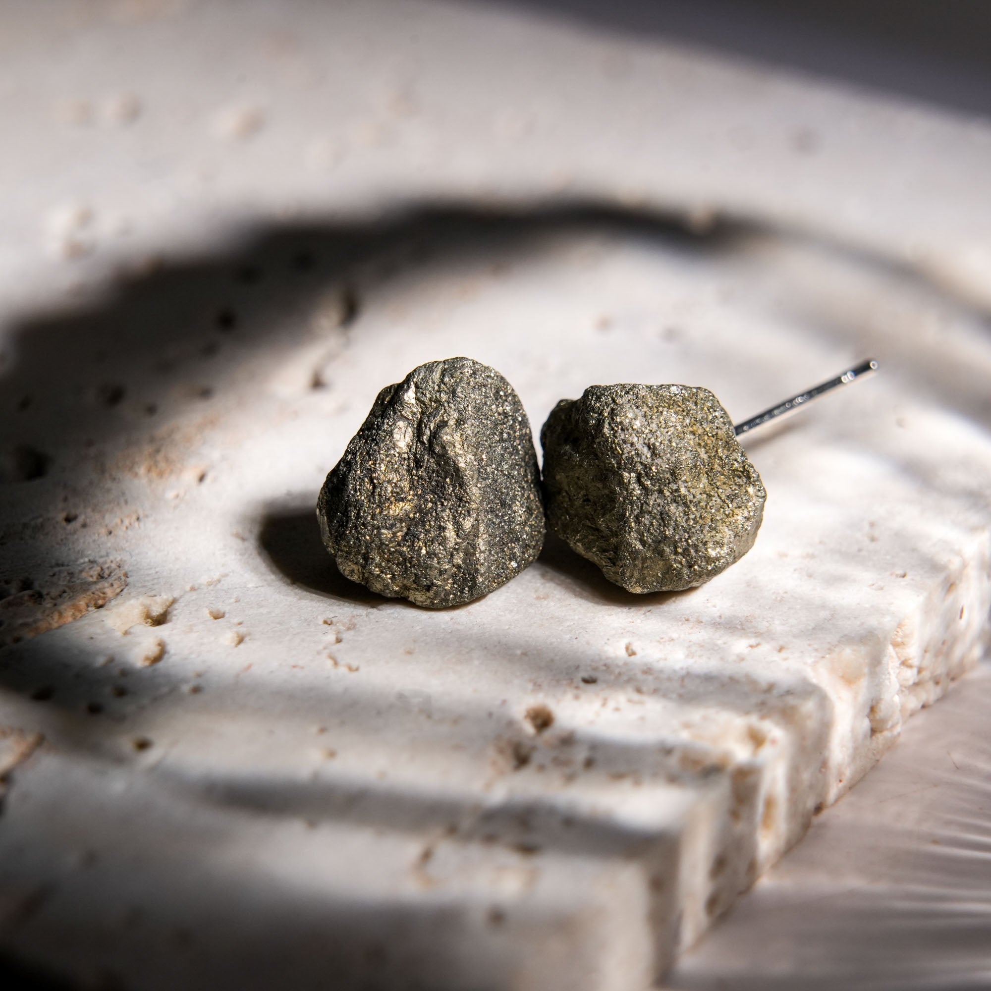 Raw Pyrite Earrings - helmsman - crystal