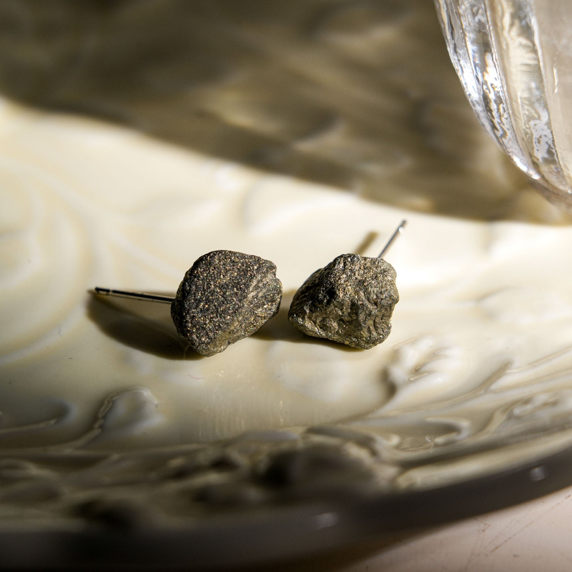 Raw Pyrite Earrings - helmsman - crystal