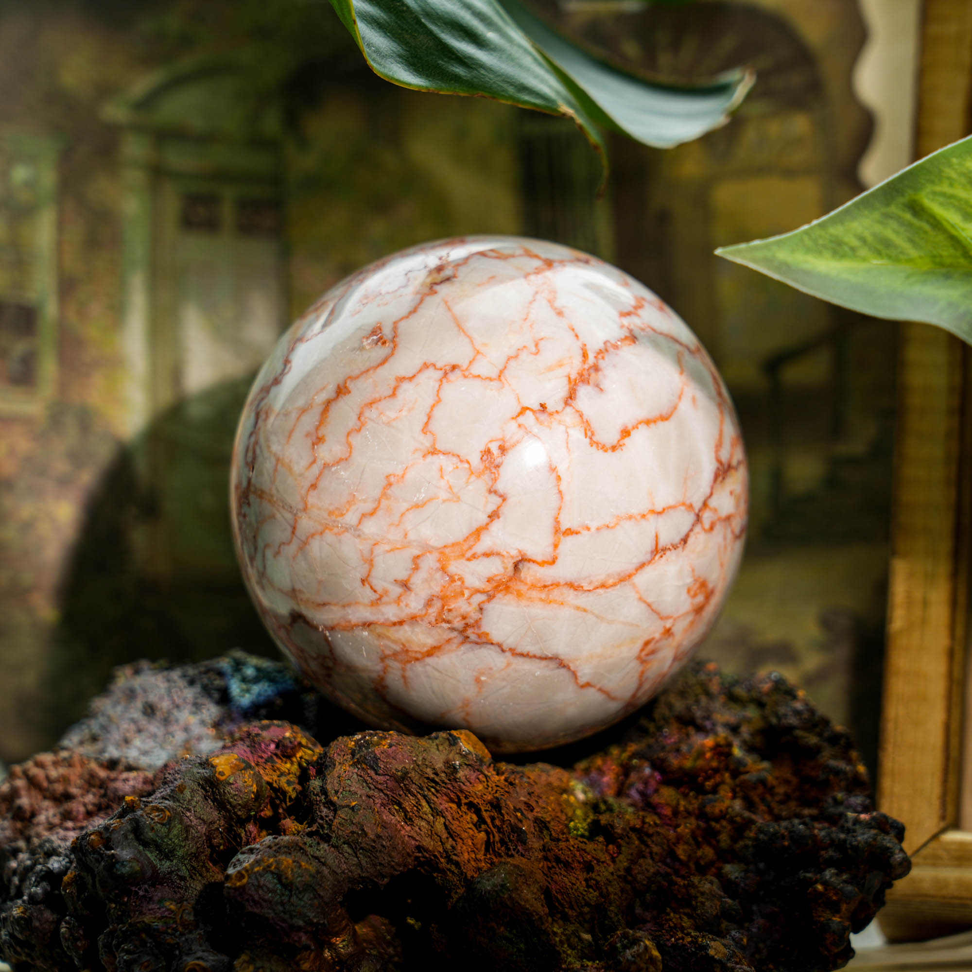 Red Network Stone Sphere - helmsman - crystal