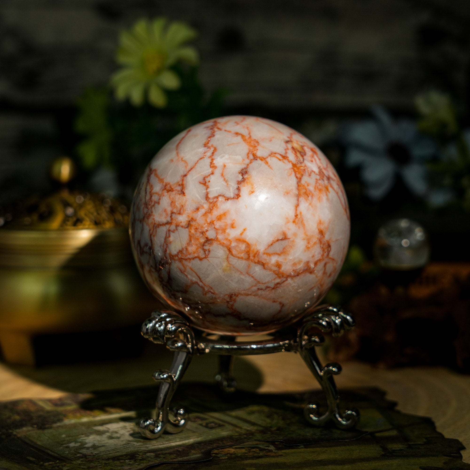Red Network Stone Sphere - helmsman - crystal