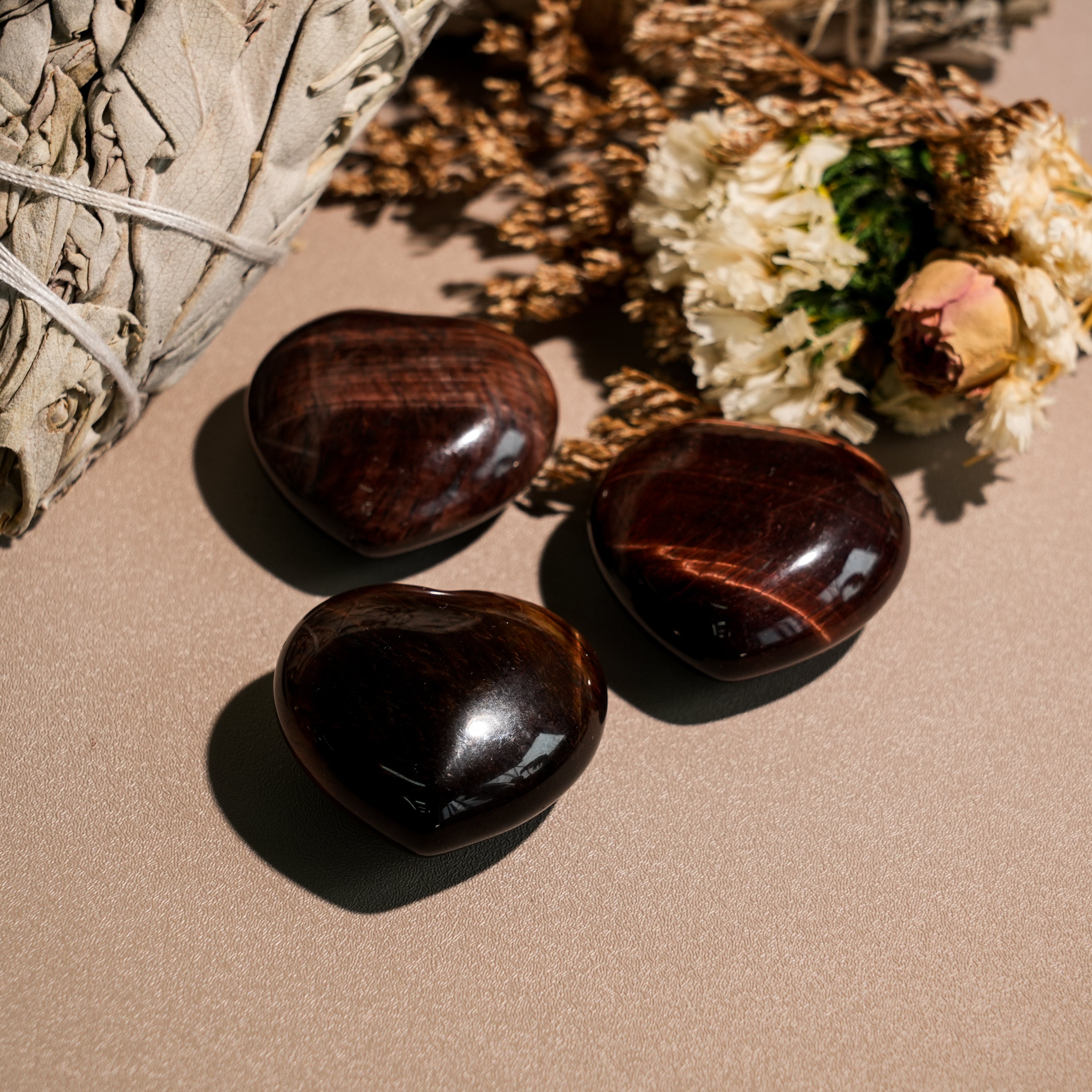 Red Tiger Eye Stone Mini Heart Set-Helmsman Crystal