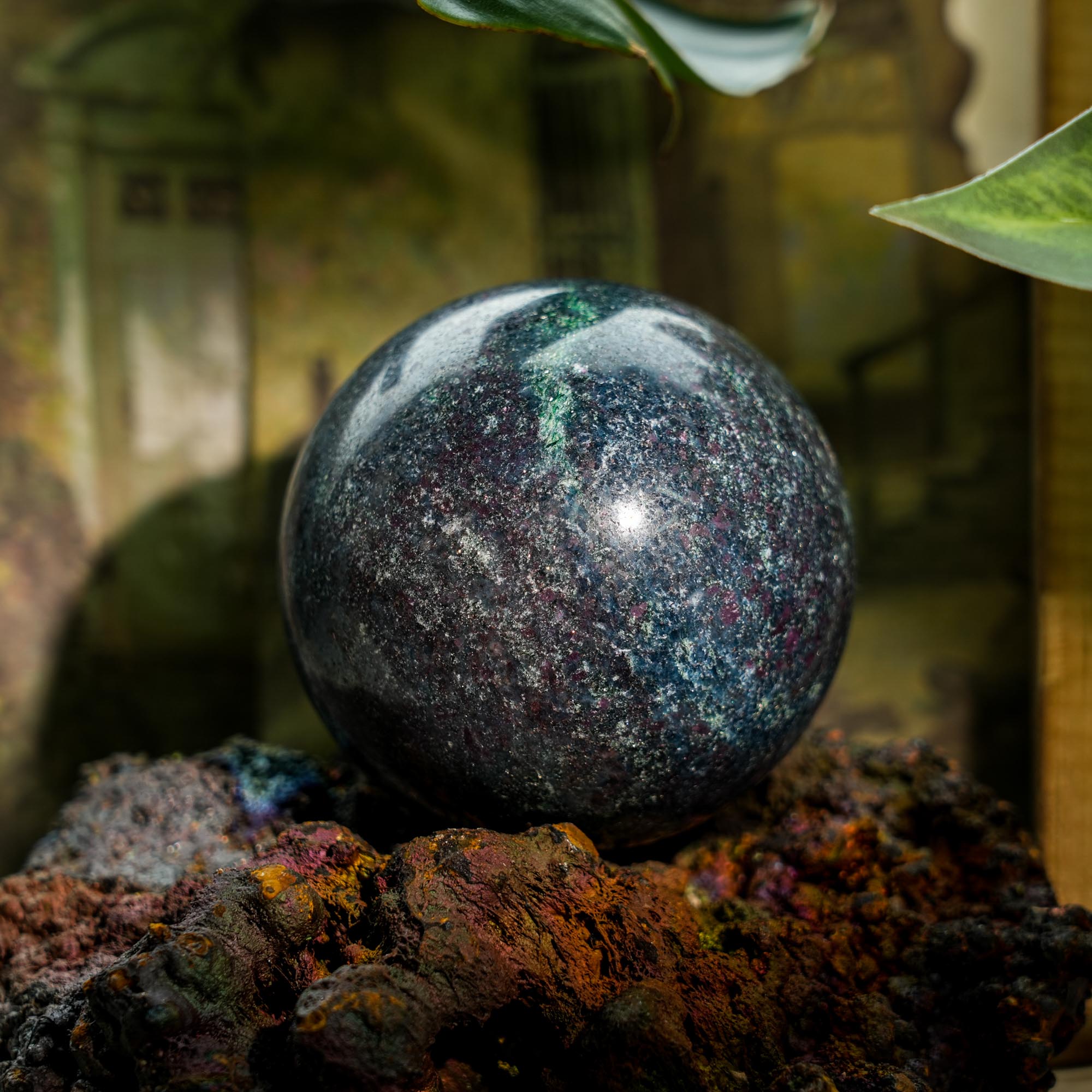 Ruby Fuchsite Sphere - helmsman - crystal