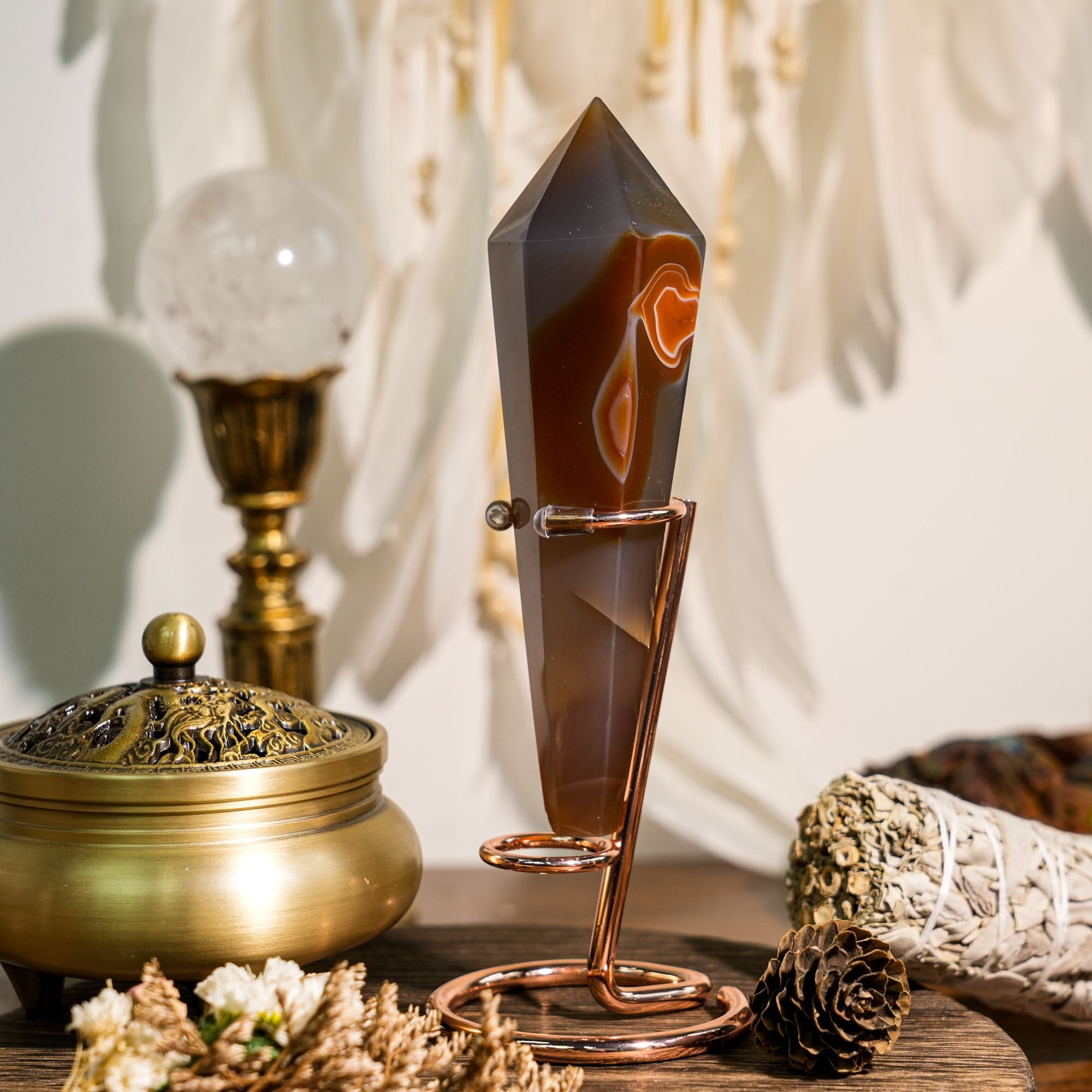 Sardonyx Wand Ornament - helmsman - crystal