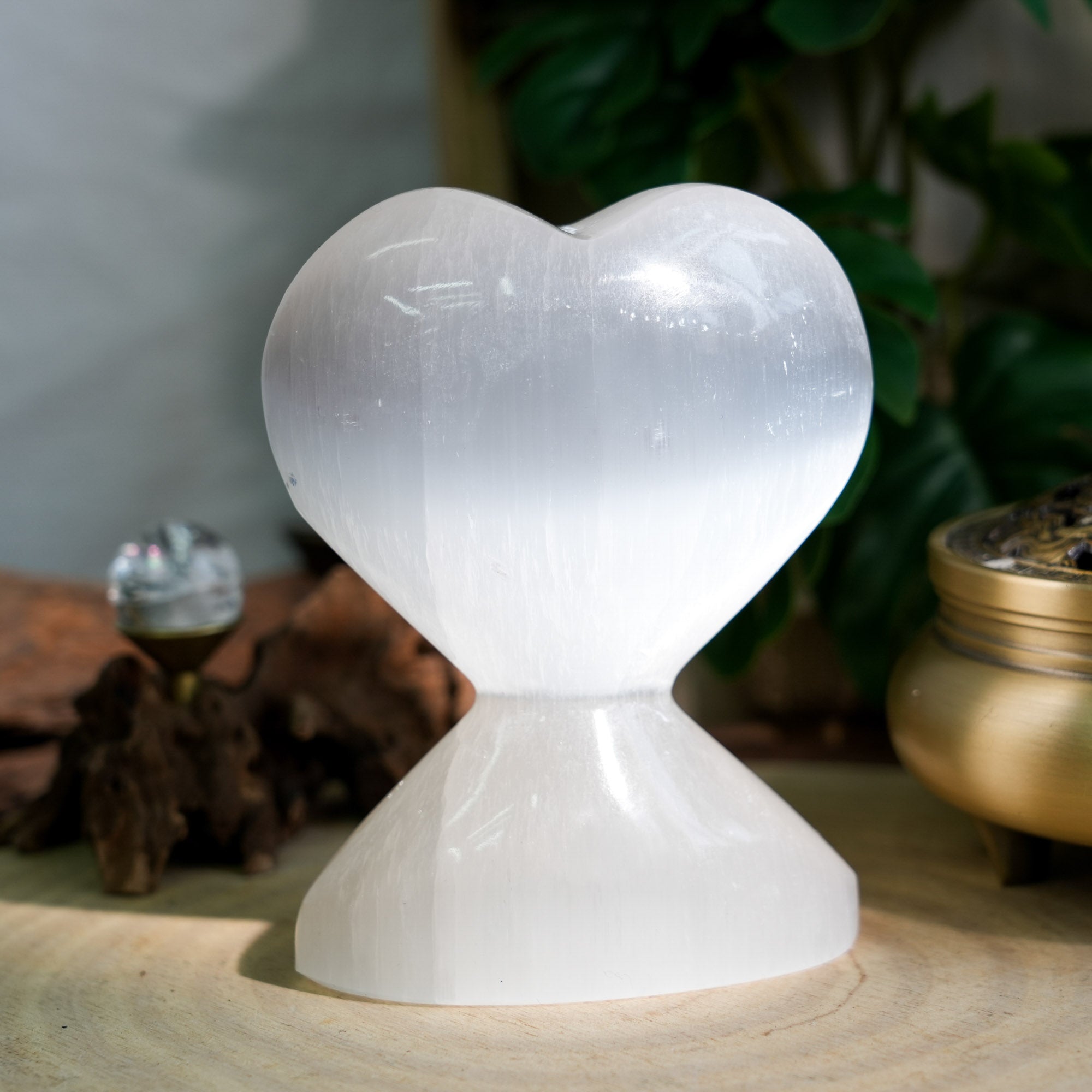 Selenite Heart Ornamnet - helmsman - crystal