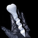 Selenite Heart Spiral Wand - helmsman - crystal