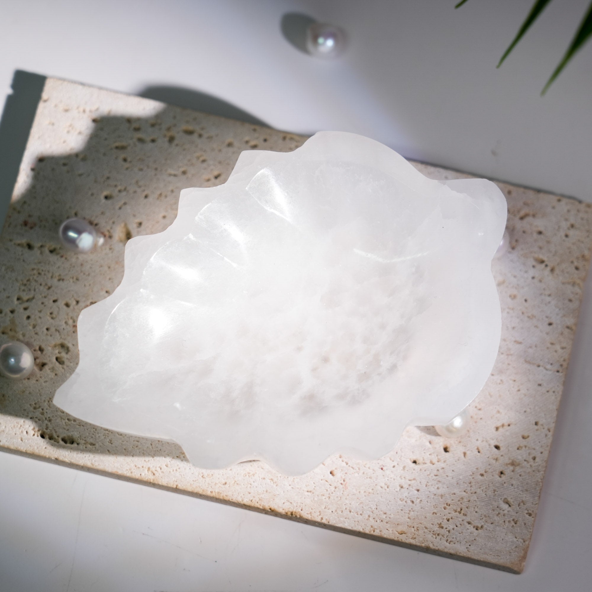 Selenite Leaves Charging Bowl - helmsman - crystal