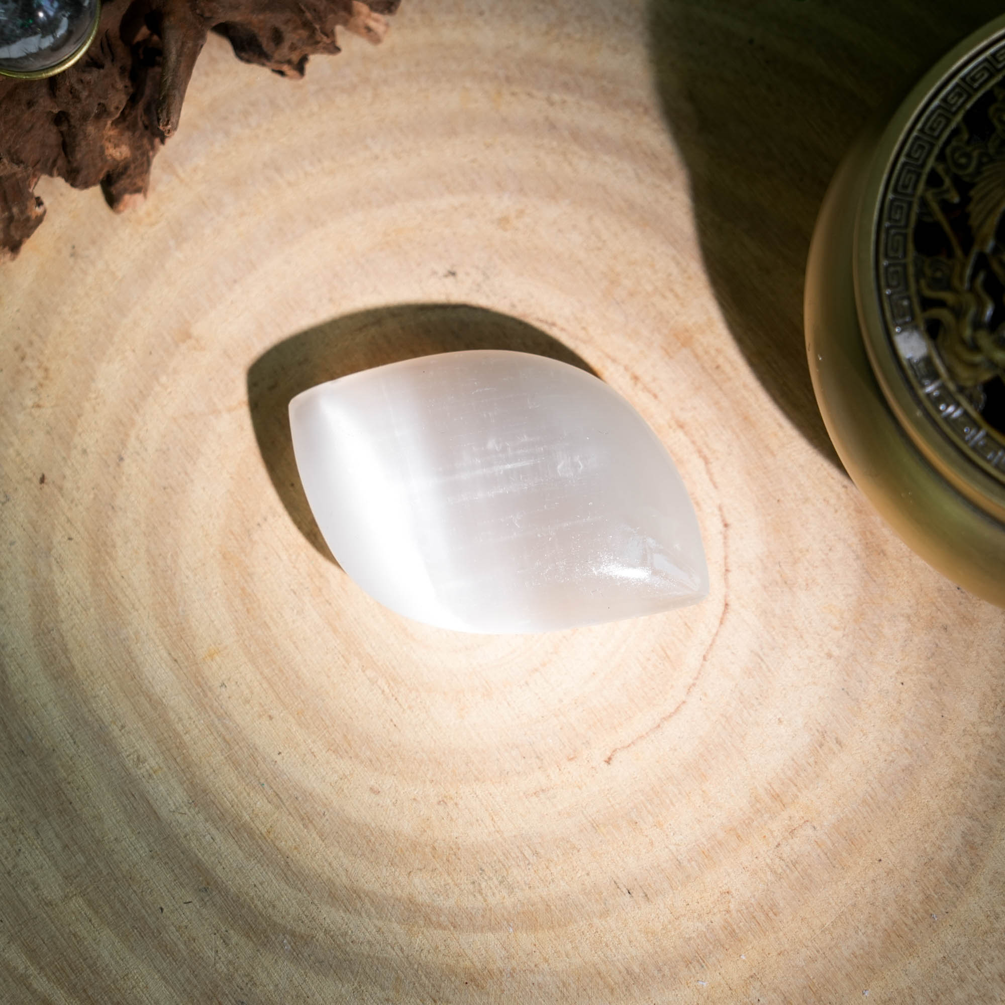 Selenite Leaves Palmstone - helmsman - crystal