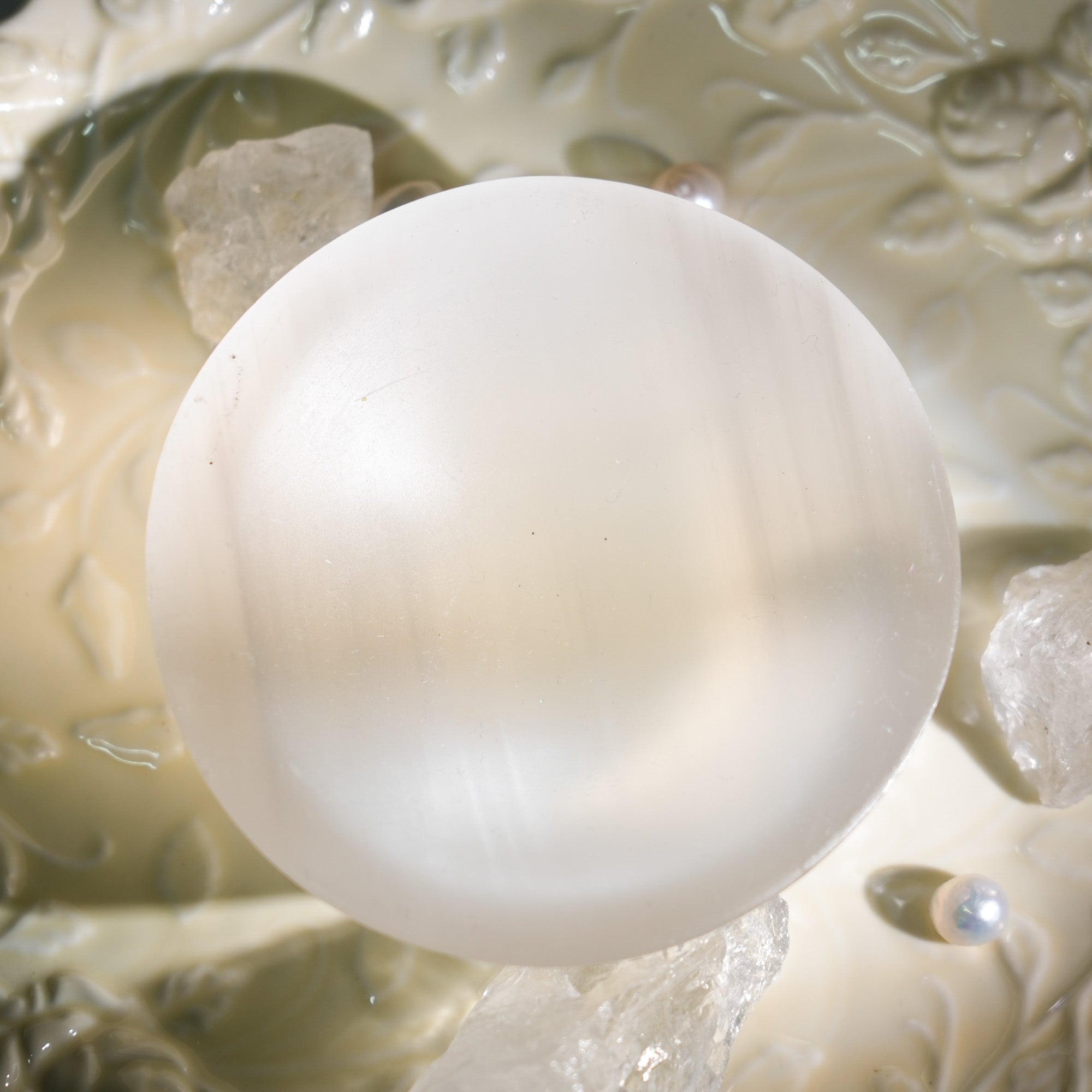 Selenite Round Charging Bowl - helmsman - crystal