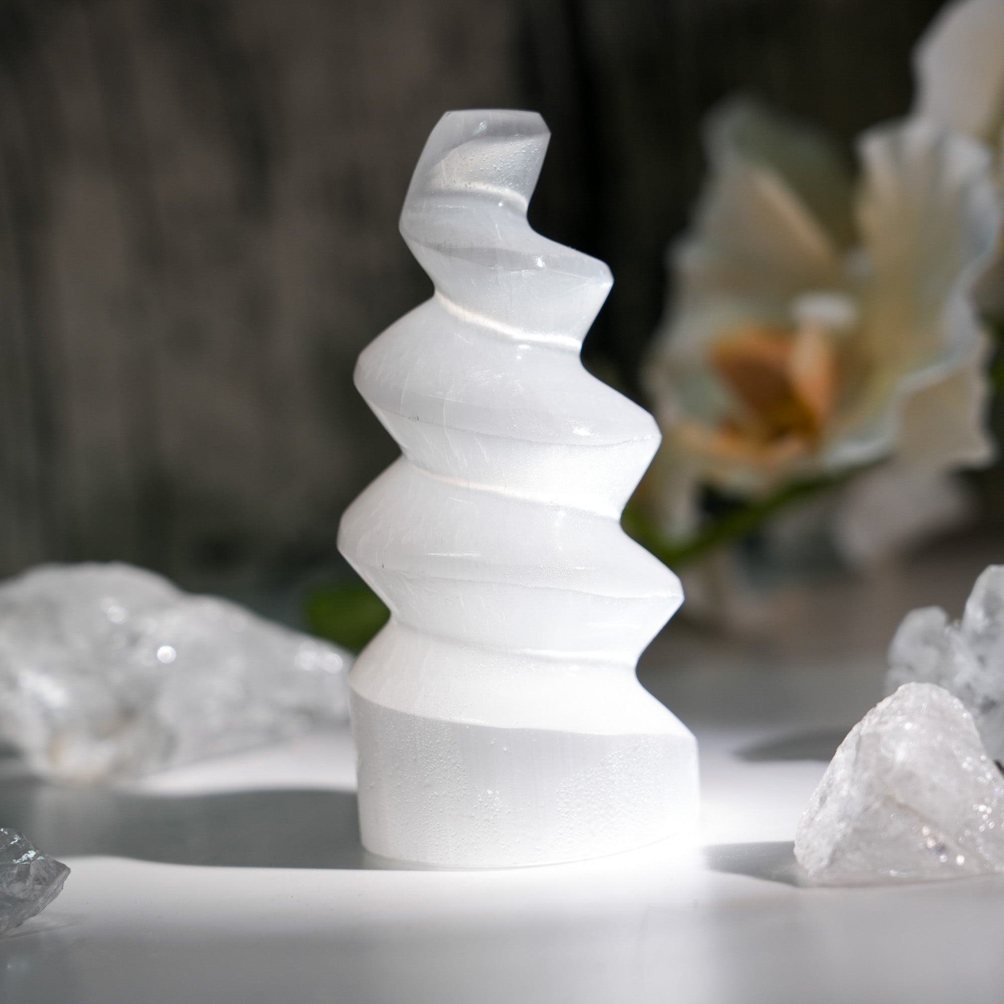 Selenite Spiral Tower - helmsman - crystal