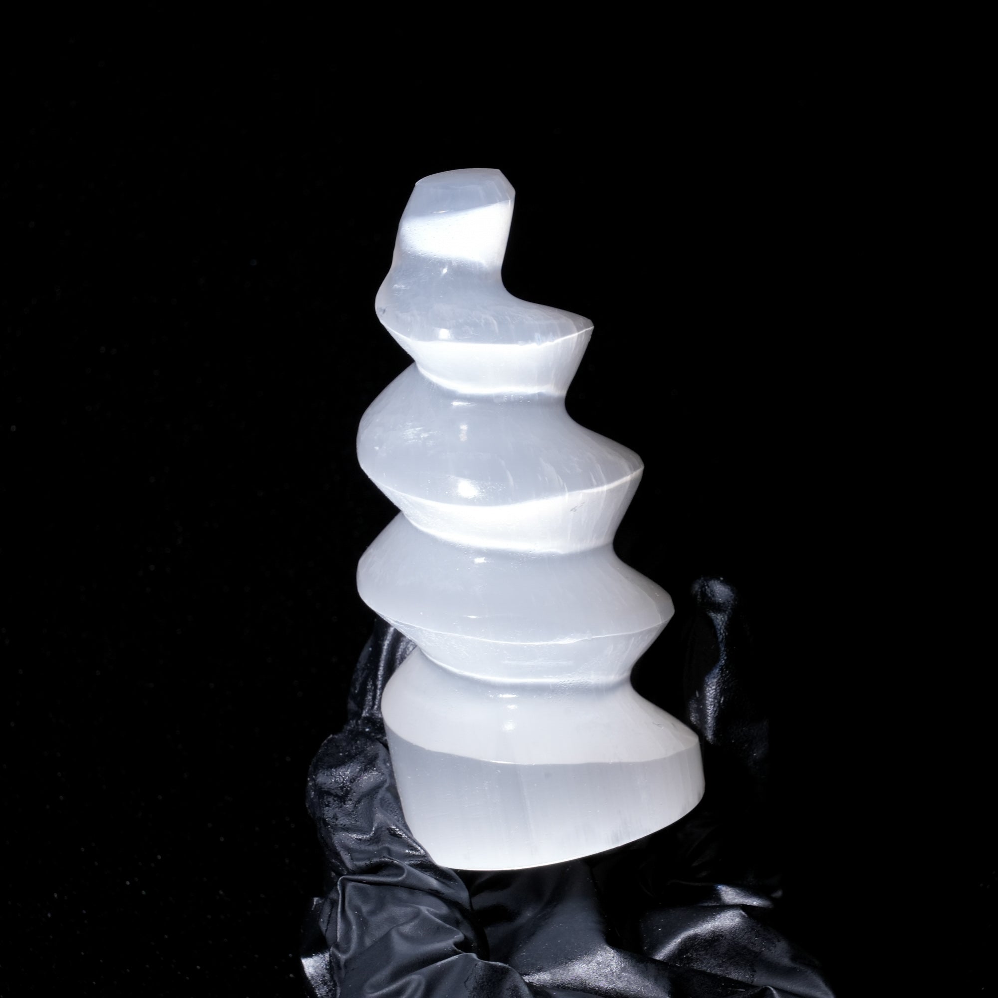 Selenite Spiral Tower - helmsman - crystal