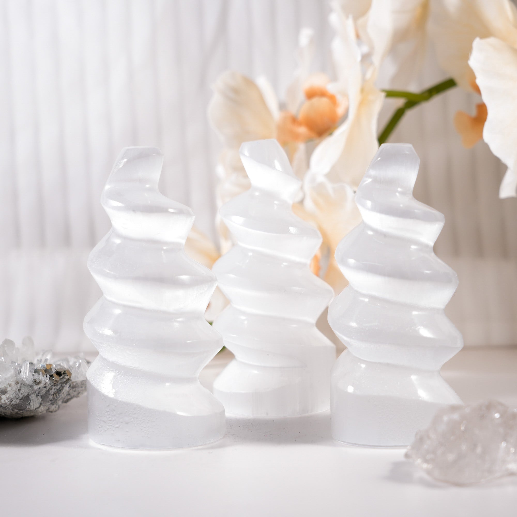 Selenite Spiral Tower - helmsman - crystal