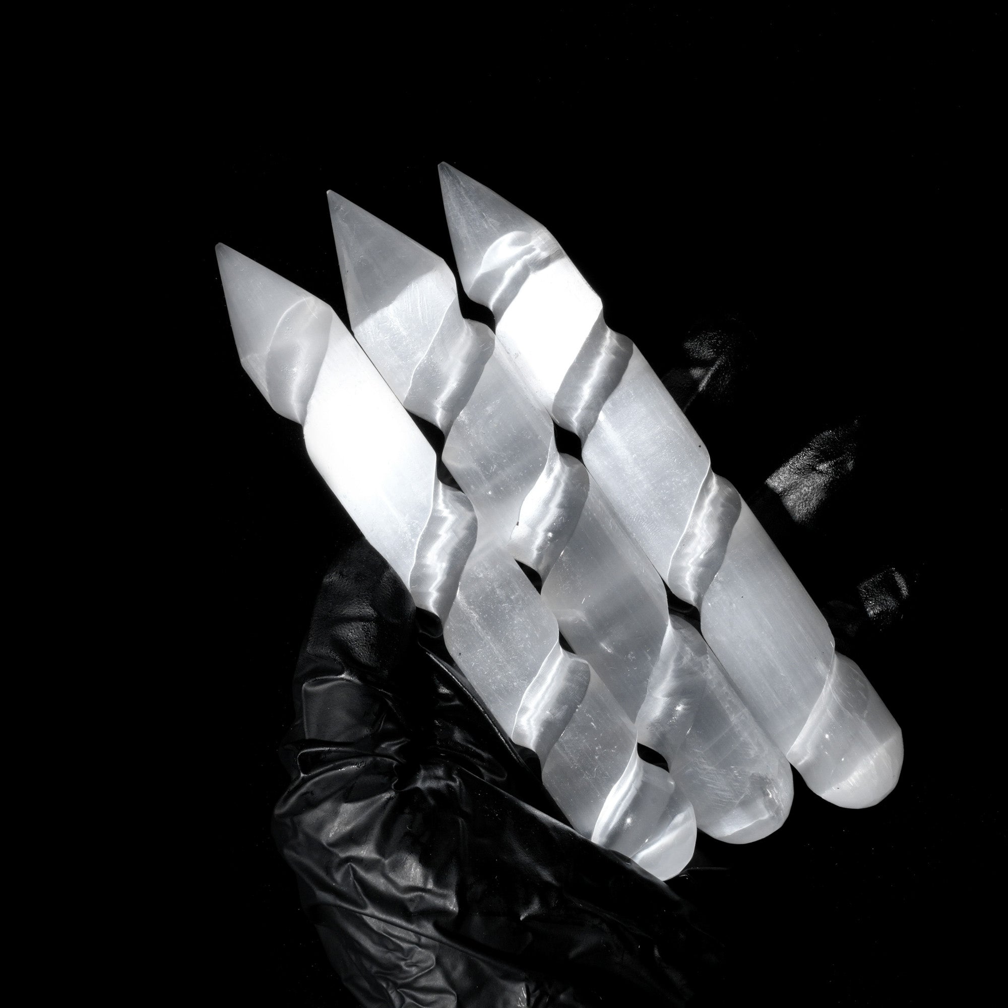 Selenite Spiral Wand - helmsman - crystal